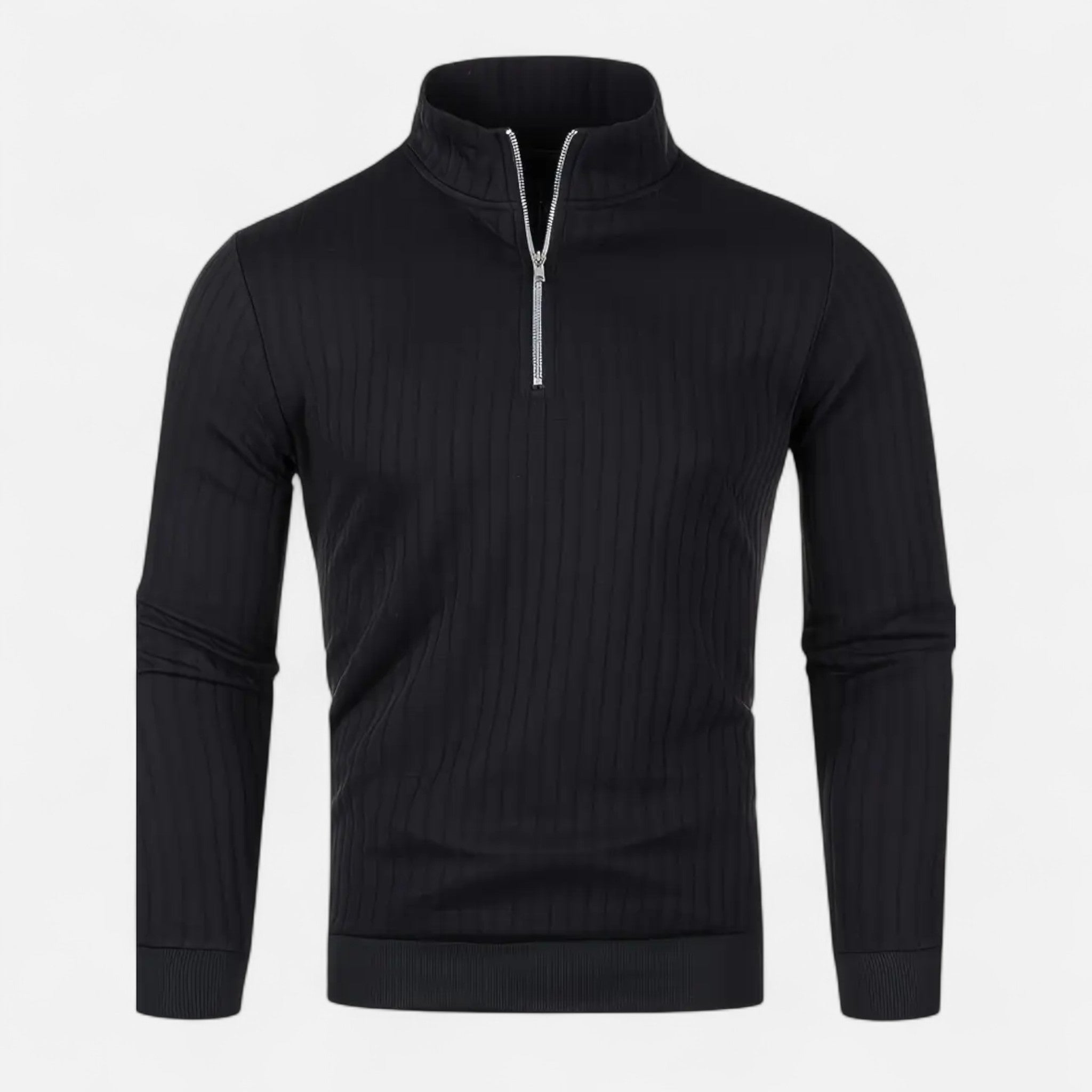 Men’s Timeless Quarter Zip High Neck Sweater-Sweaters men-Calvaro-Black-S-ByCalvaro