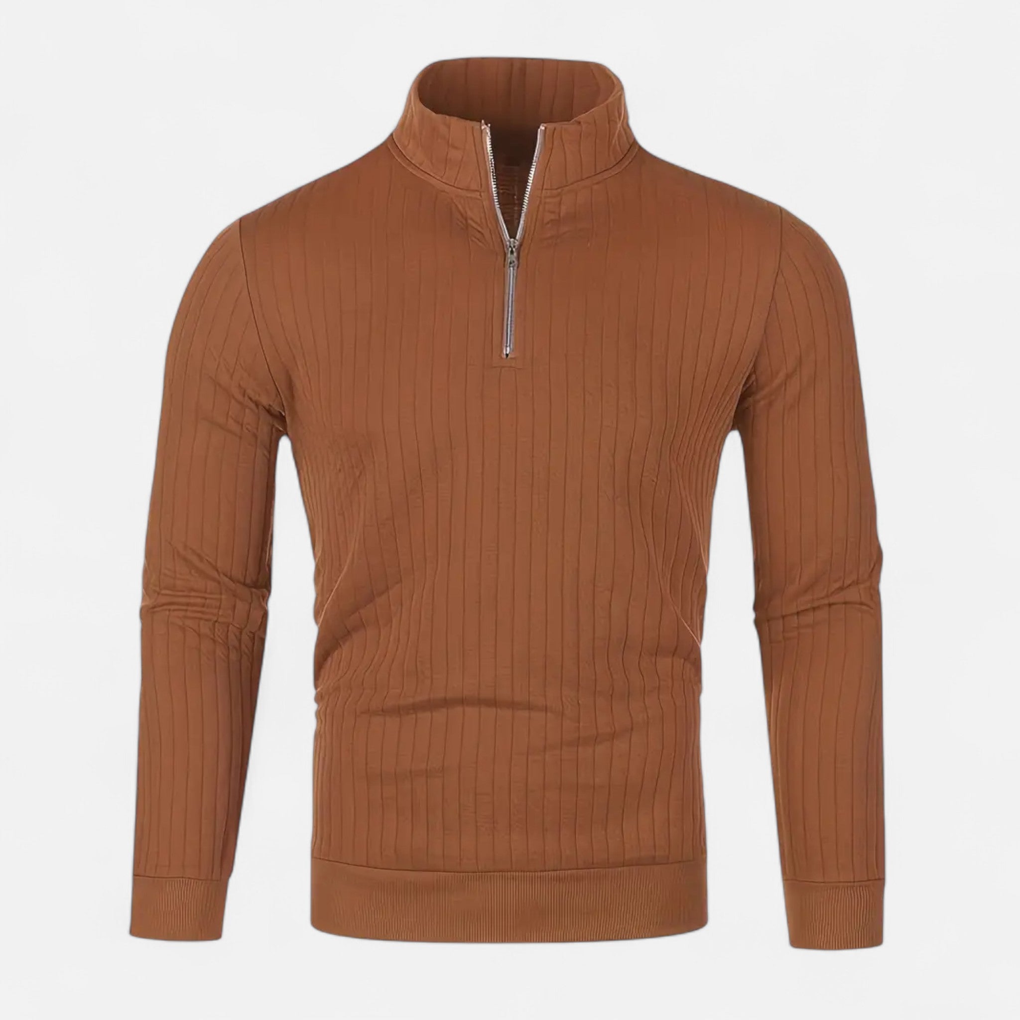 Men’s Timeless Quarter Zip High Neck Sweater-Sweaters men-Calvaro-Brown-S-ByCalvaro