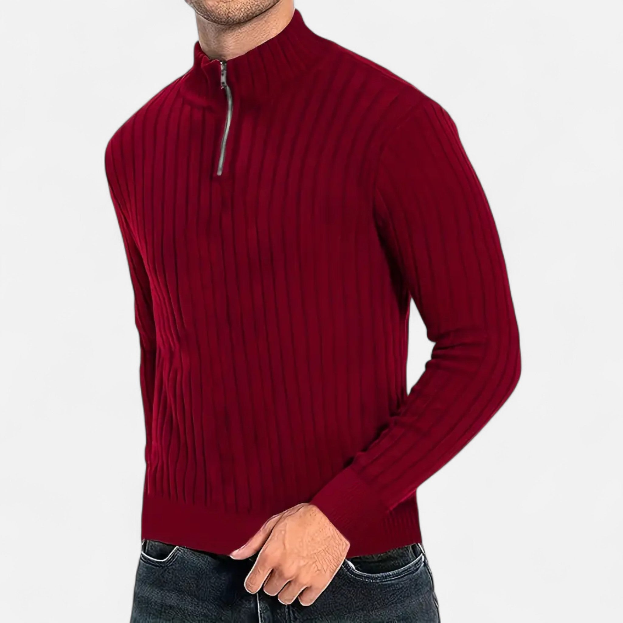 Men’s Timeless Quarter Zip High Neck Sweater-Sweaters men-Calvaro-ByCalvaro