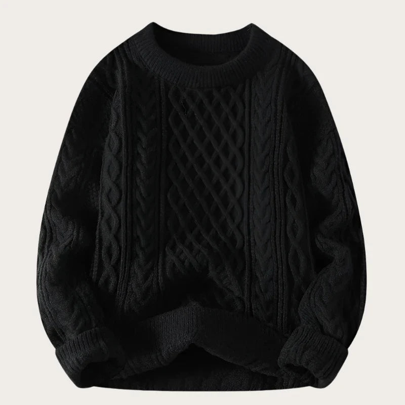 Men's Vintage O-Neck Knitted Sweater-Sweaters-Calvaro-Black-M-ByCalvaro