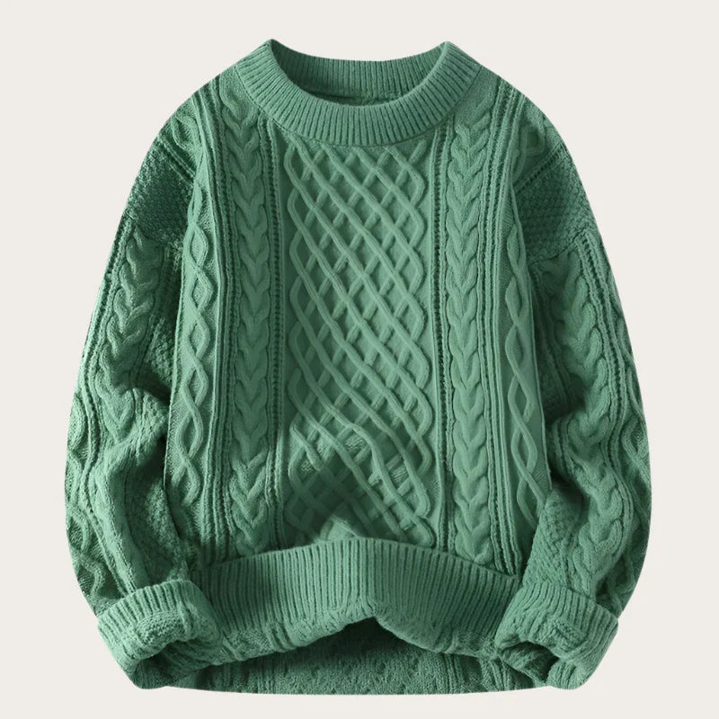Men's Vintage O-Neck Knitted Sweater-Sweaters-Calvaro-Green-M-ByCalvaro