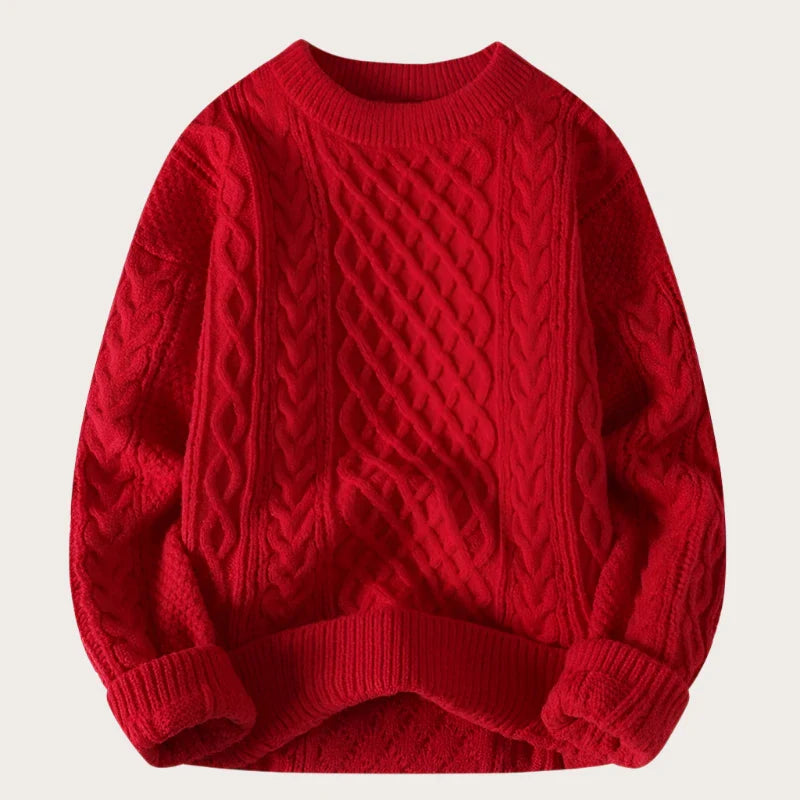 Men's Vintage O-Neck Knitted Sweater-Sweaters-Calvaro-Red-M-ByCalvaro
