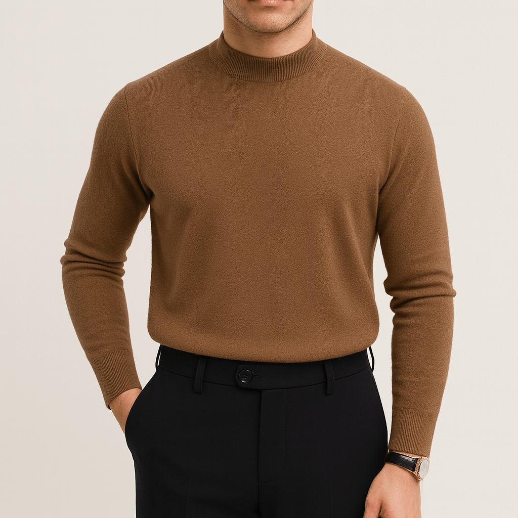 Men's Warm Slim Fit Pullover Knit Sweater-Sweaters-Calvaro-Brown-XS-ByCalvaro