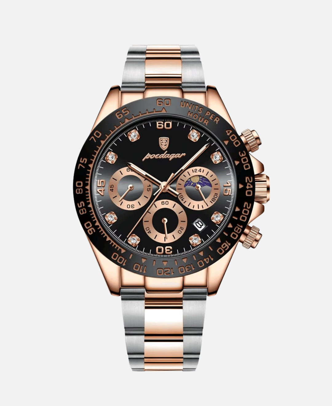 Calvaro Luminous Chronograph Quartz Watch-Watches-Calvaro-Pink Gold/ Black-ByCalvaro