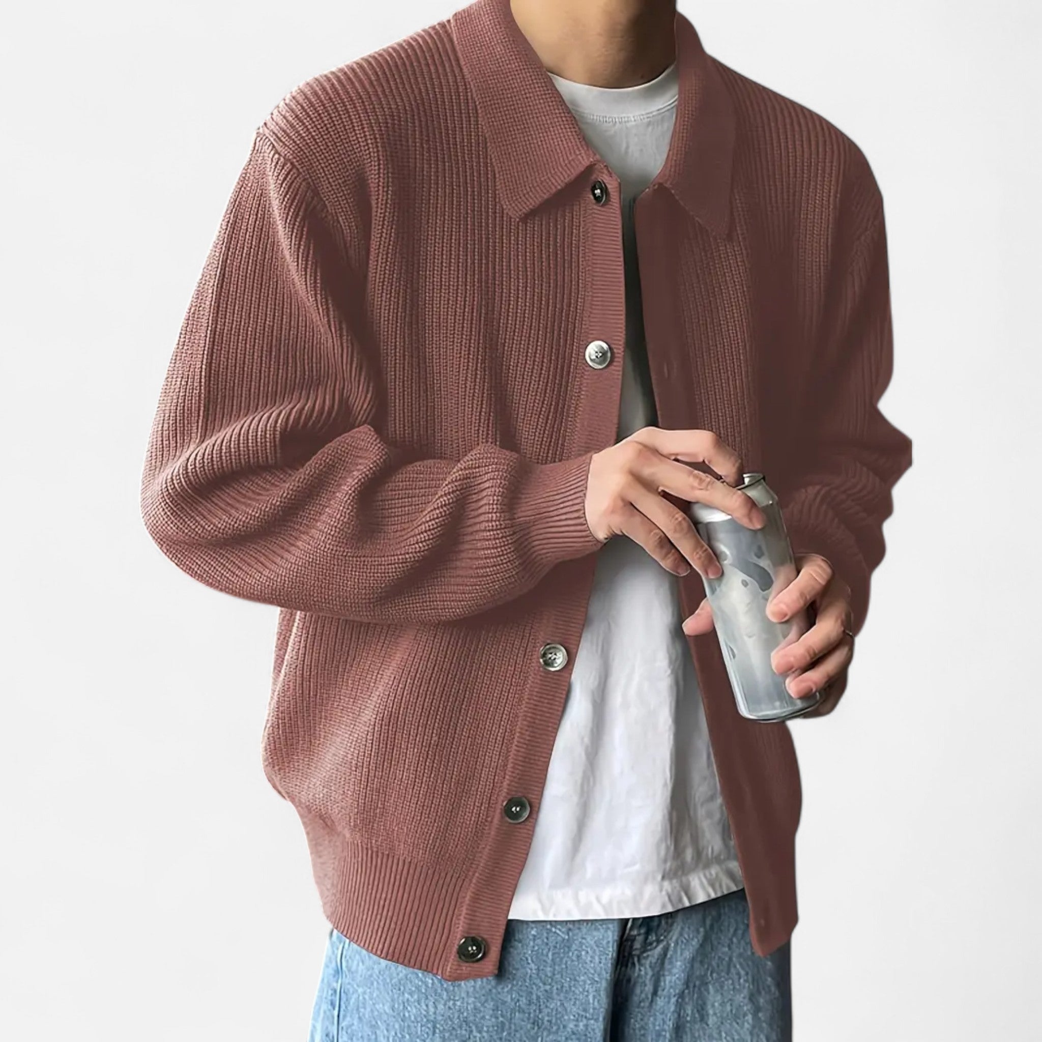 Men’s Academic Knit Cardigan Lapel Collar-Cardigan-Calvaro-Brown-S-ByCalvaro