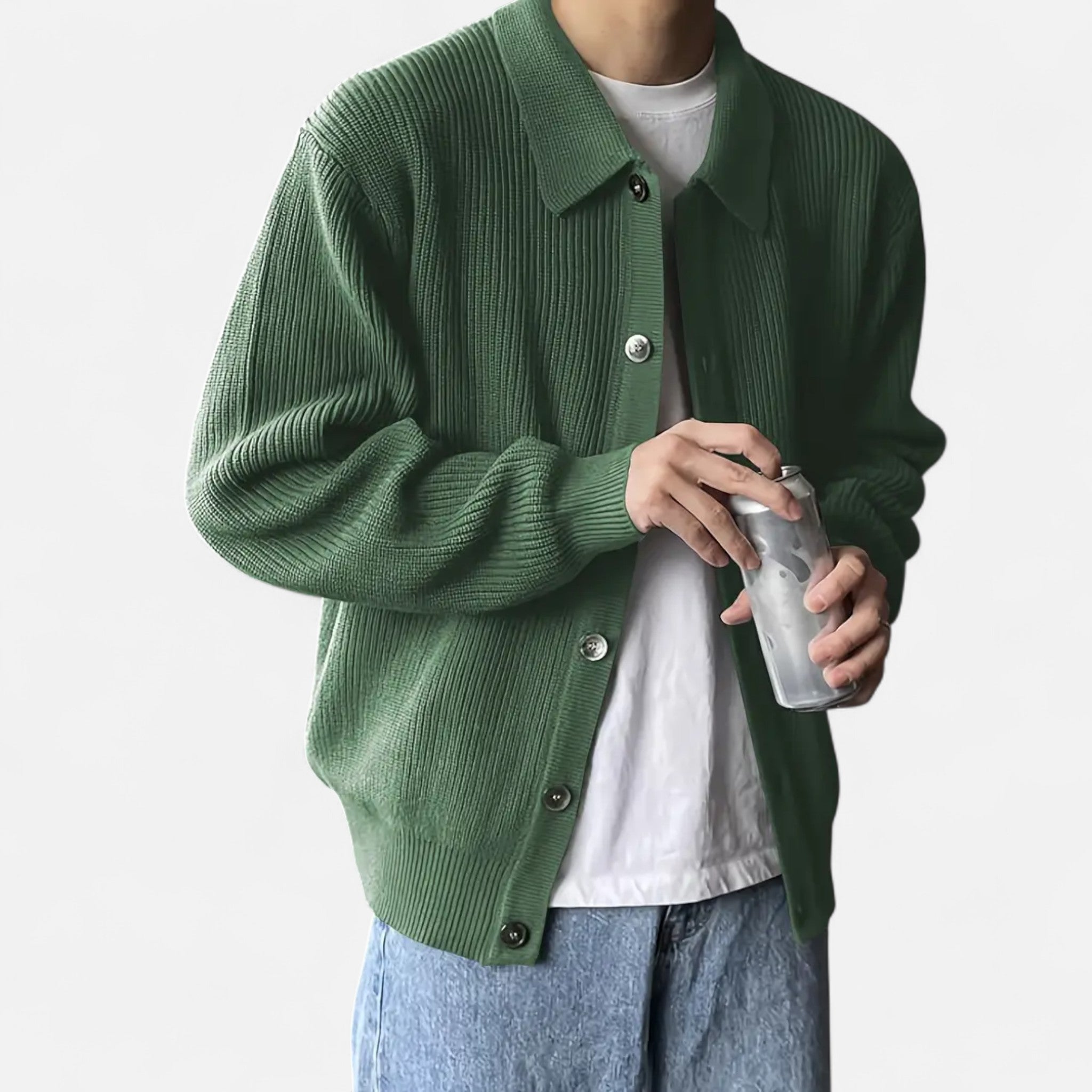 Men’s Academic Knit Cardigan Lapel Collar-Cardigan-Calvaro-Dark Green-S-ByCalvaro