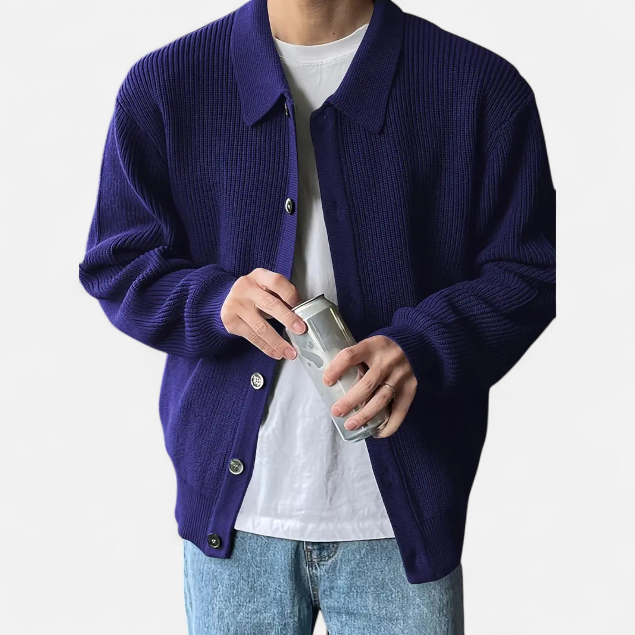 Men’s Academic Knit Cardigan Lapel Collar-Cardigan-Calvaro-Marineblue-S-ByCalvaro