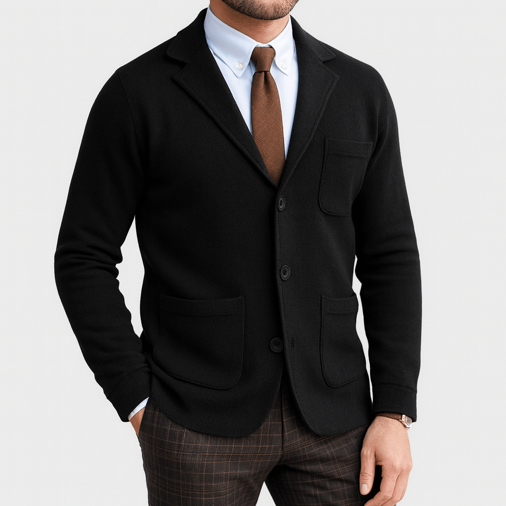 Men's Breathable Layering Essential Slim Fit Cardigan-Cardigans-Calvaro-Black-S-ByCalvaro