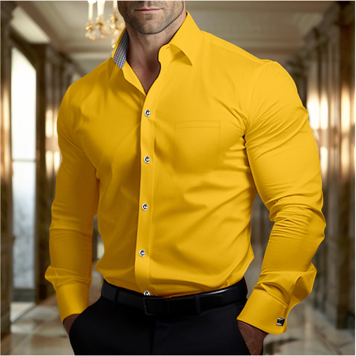 Men’s Breathable Slim Fit Dress Shirt-Shirts-Calvaro-ByCalvaro