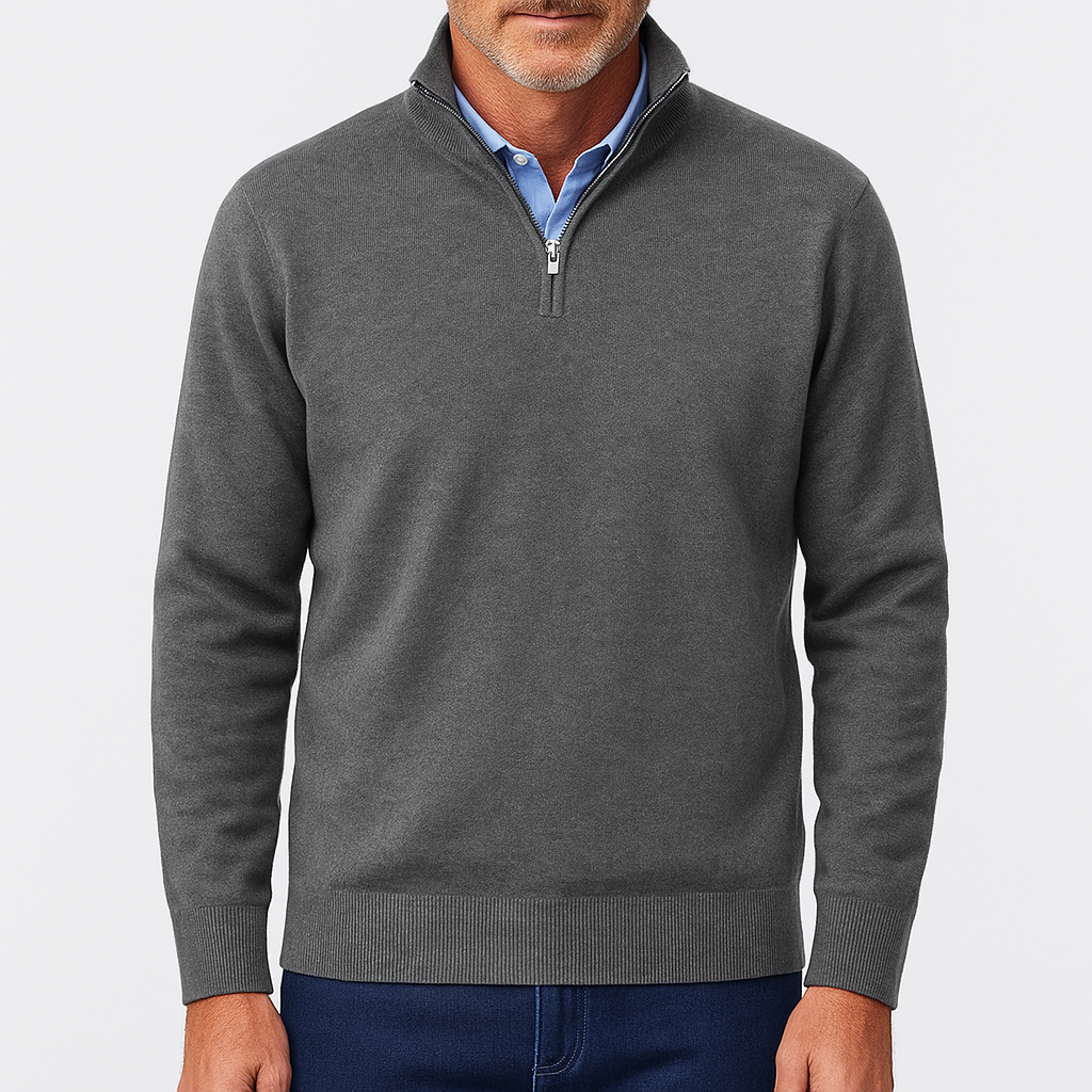 Mens Casual Quarter Zip Luxe Knit Top Sweater-Sweaters-Calvaro-Grey-M-ByCalvaro