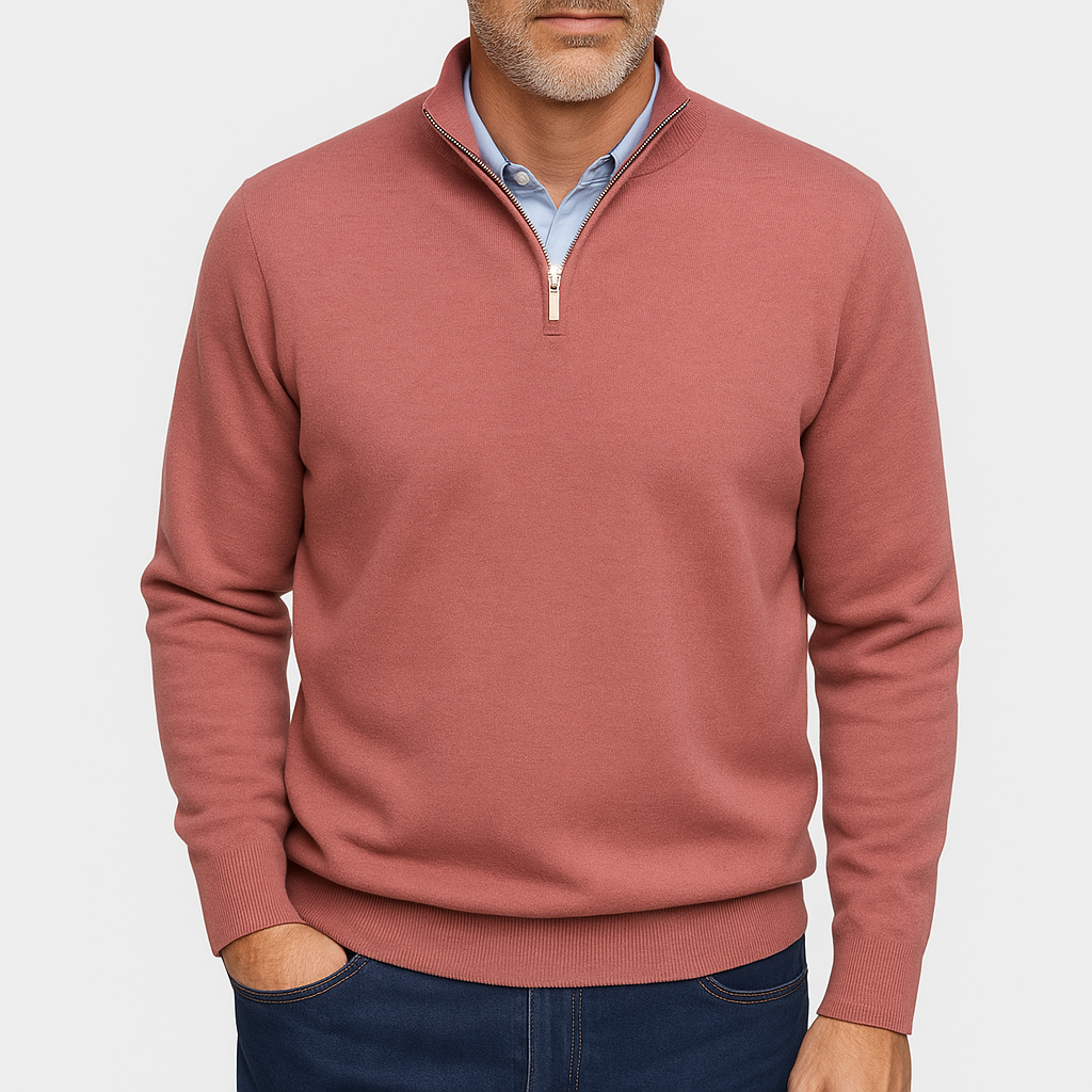 Mens Casual Quarter Zip Luxe Knit Top Sweater-Sweaters-Calvaro-Pink-M-ByCalvaro