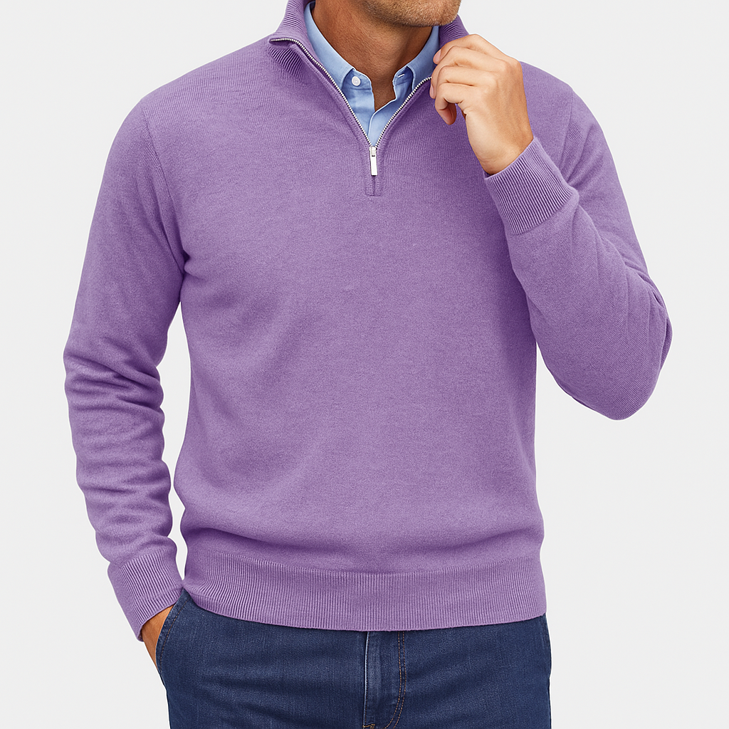 Mens Casual Quarter Zip Luxe Knit Top Sweater-Sweaters-Calvaro-Purple-M-ByCalvaro