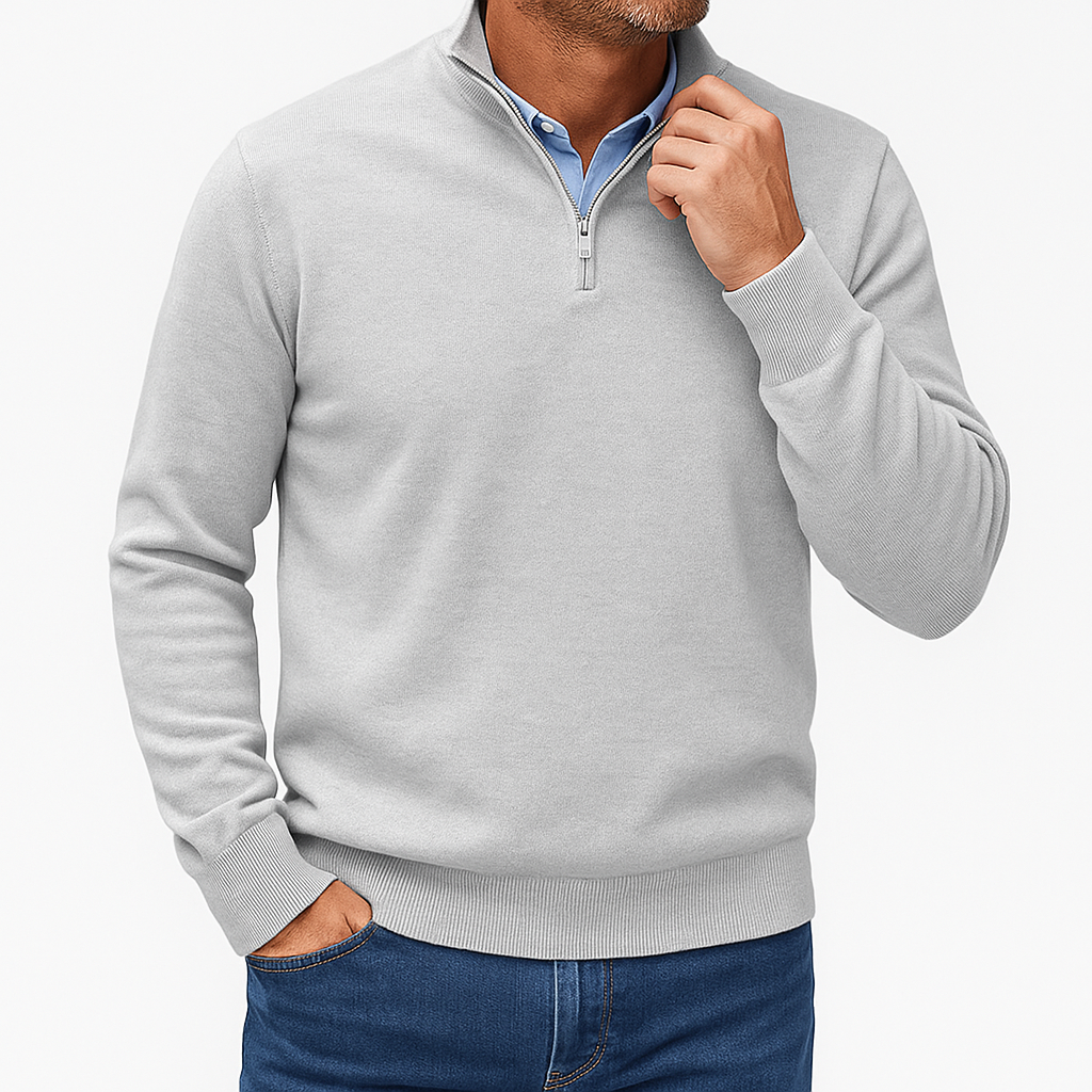 Mens Casual Quarter Zip Luxe Knit Top Sweater-Sweaters-Calvaro-White-M-ByCalvaro