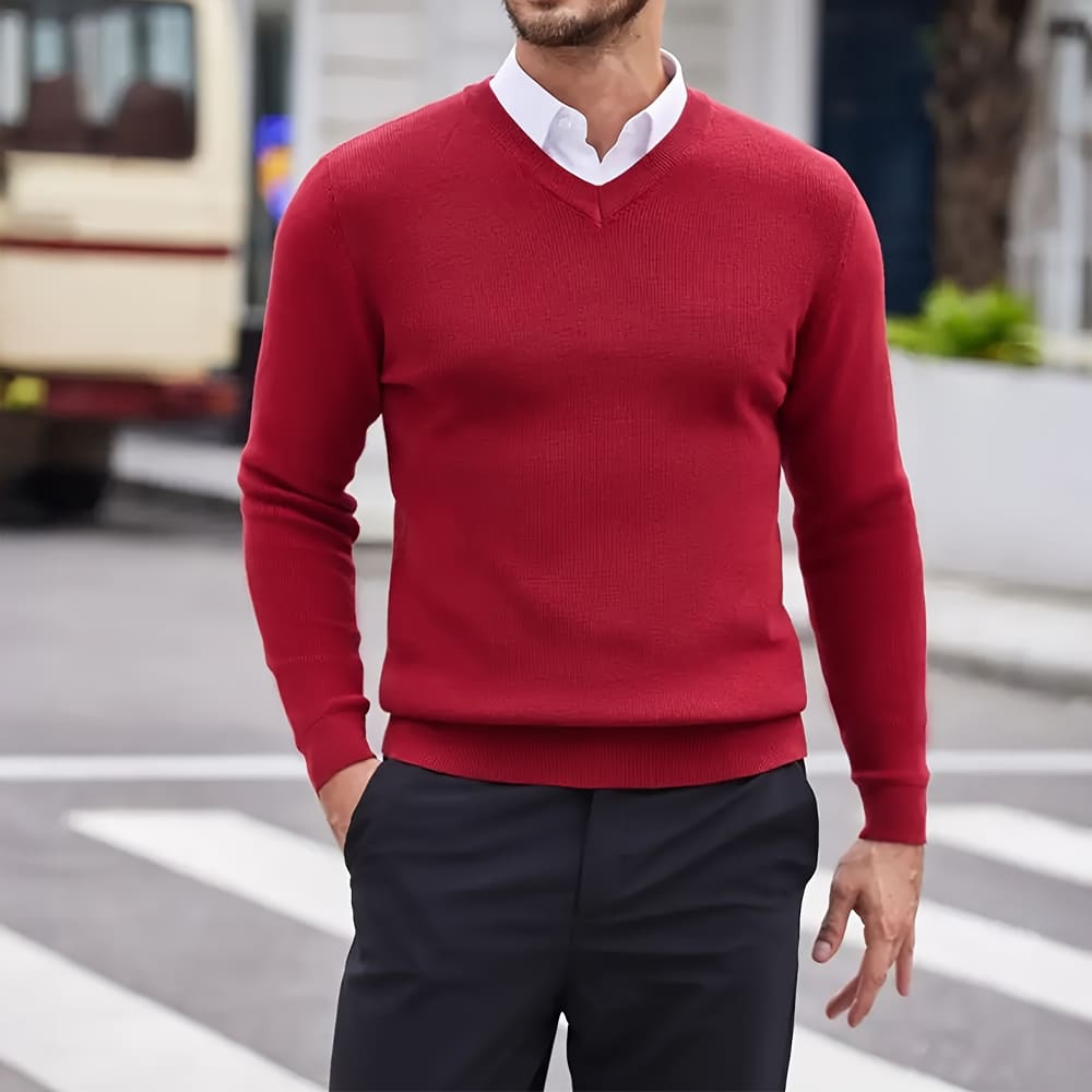 Men’s Casual V-Neck Sweater-Sweaters-Calvaro-ByCalvaro