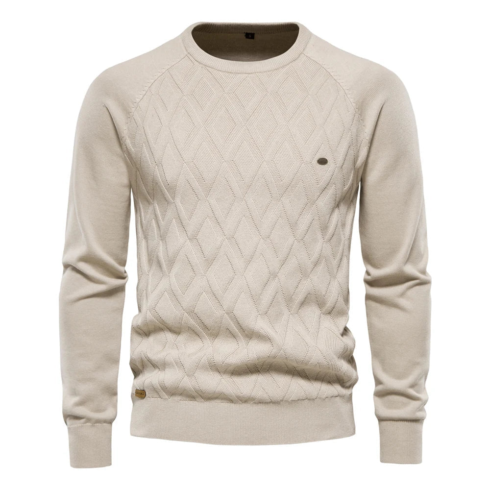 Men’s Classic O-Neck Sweater-Sweater 01-Calvaro-Khaki-S-ByCalvaro
