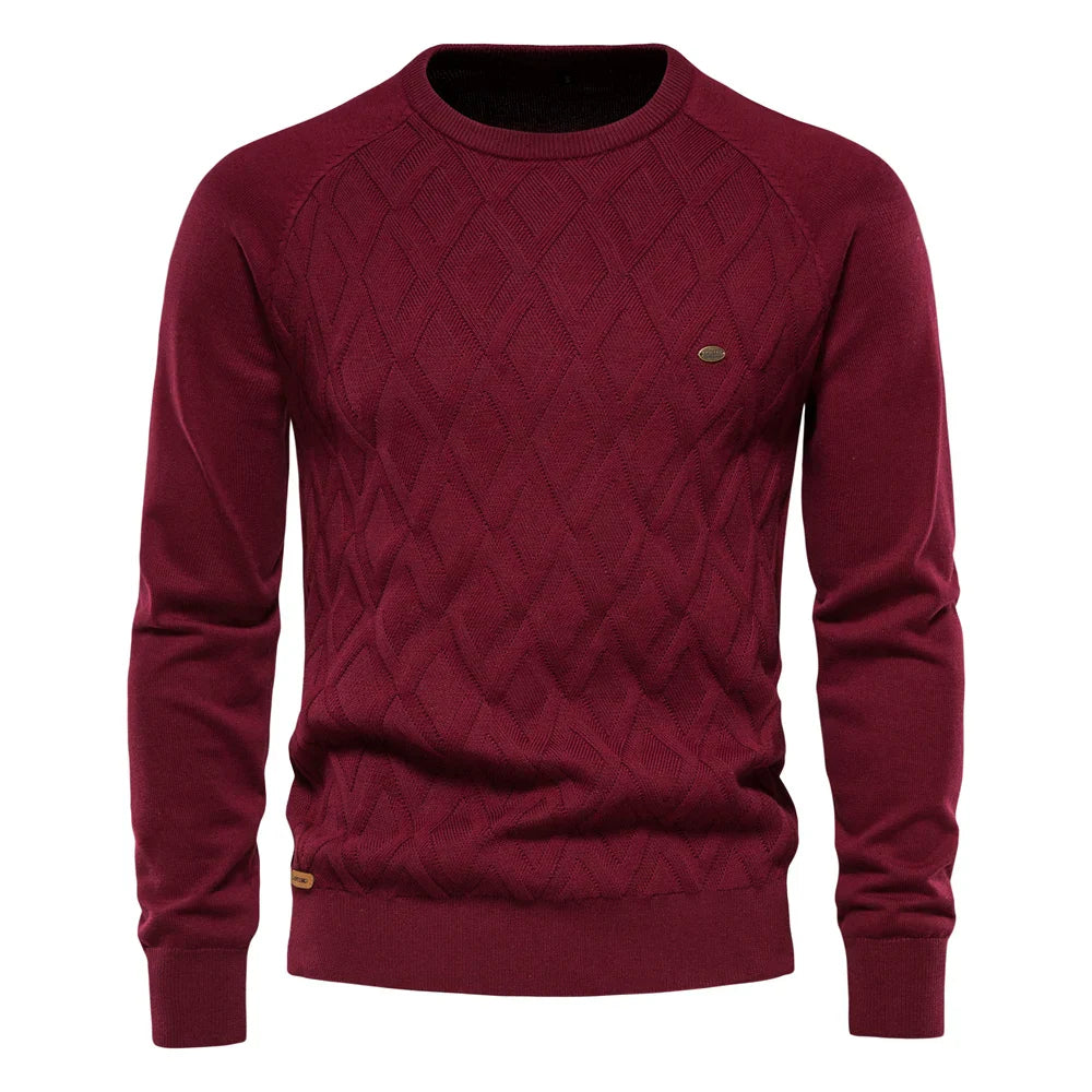 Men’s Classic O-Neck Sweater-Sweater 01-Calvaro-Red-S-ByCalvaro