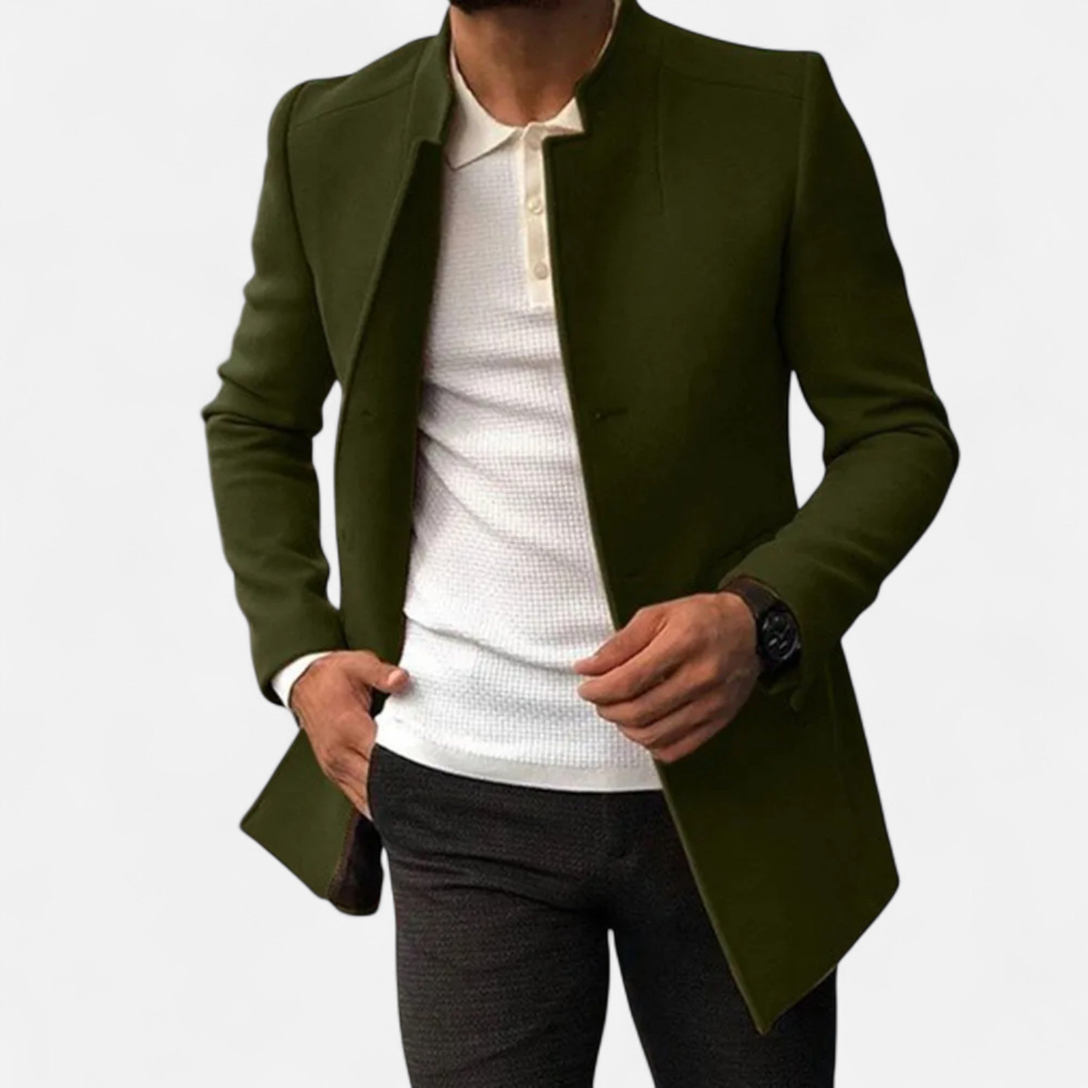 Men’s Classic Tailored Coat-Men's Coats & Jackets-Calvaro-Olive-S-ByCalvaro