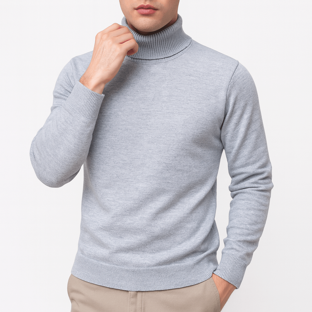 Men's Classic Warm Knit Turtleneck Sweater-Sweaters-Calvaro-Grey-M-ByCalvaro