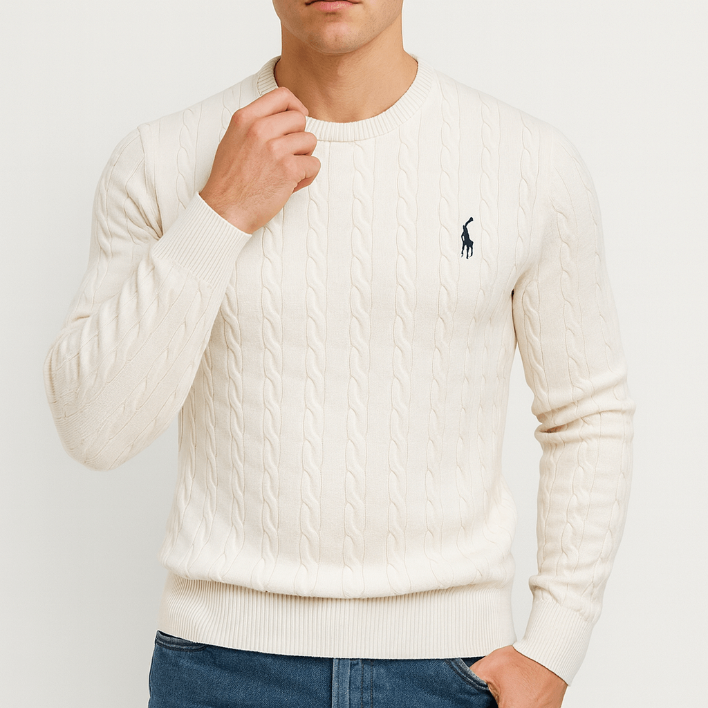 Men's Cozy Knitwear Cable Knit Jumper All Season-Sweaters-Calvaro-White-S-ByCalvaro