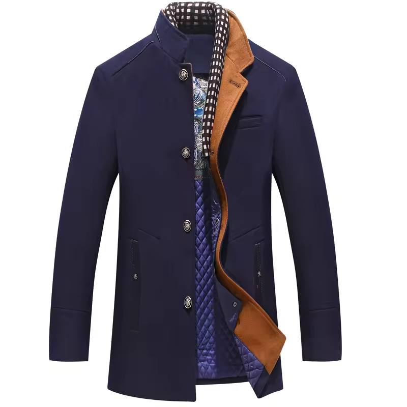 Men’s Detachable Zip Collar Pea Coat-Coats & Jackets-Calvaro-Blue-S-ByCalvaro