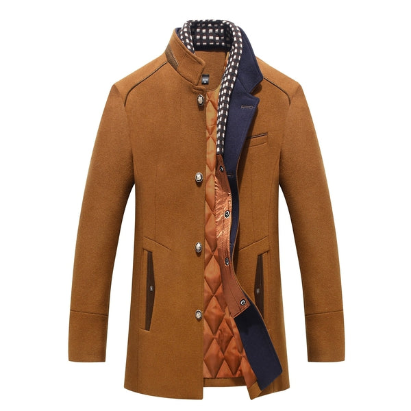 Men’s Detachable Zip Collar Pea Coat-Coats & Jackets-Calvaro-Brown-S-ByCalvaro