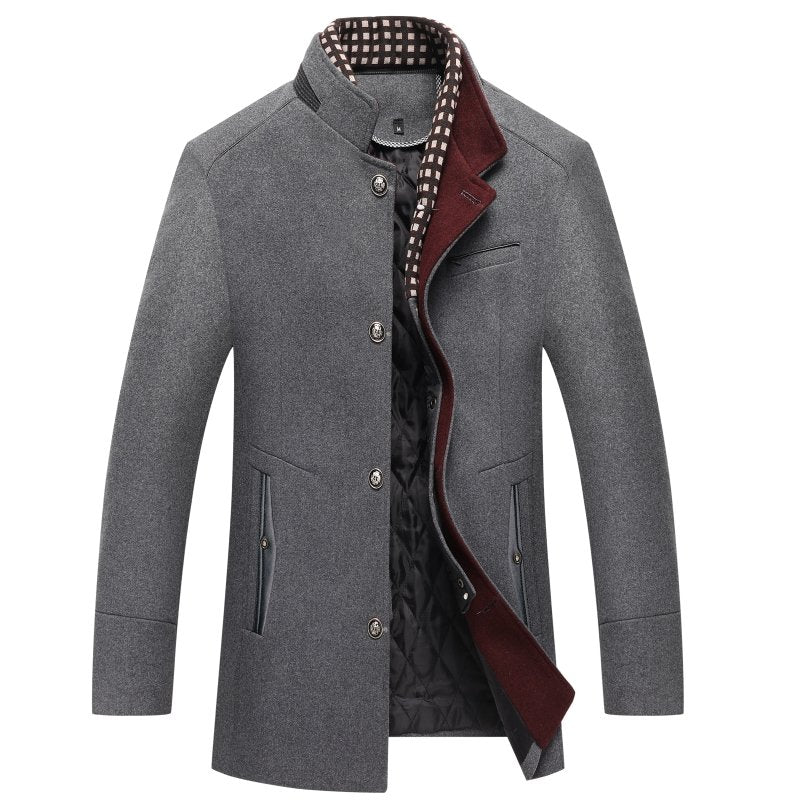 Men’s Detachable Zip Collar Pea Coat-Coats & Jackets-Calvaro-Grey-S-ByCalvaro