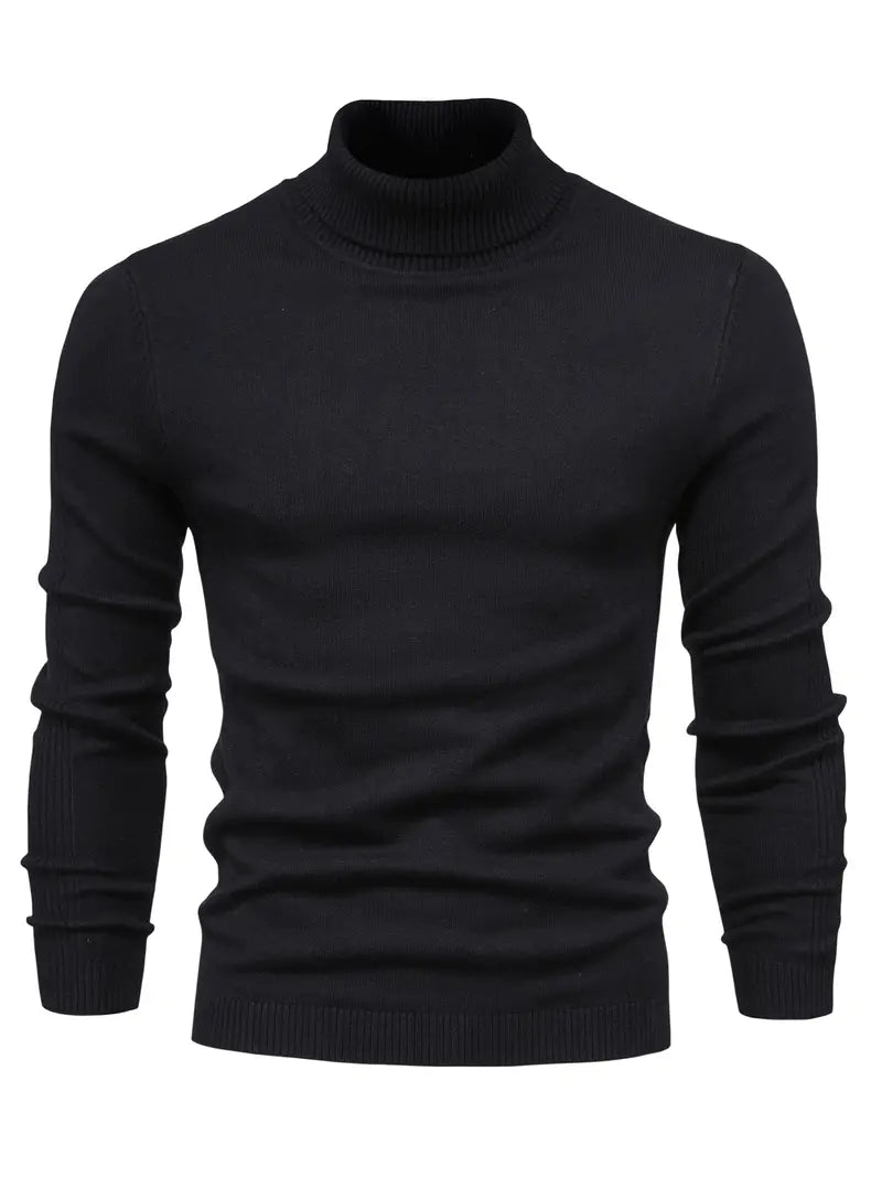 Men's Fitted Turtleneck Sweater-Sweaters-Calvaro-Black-S-ByCalvaro