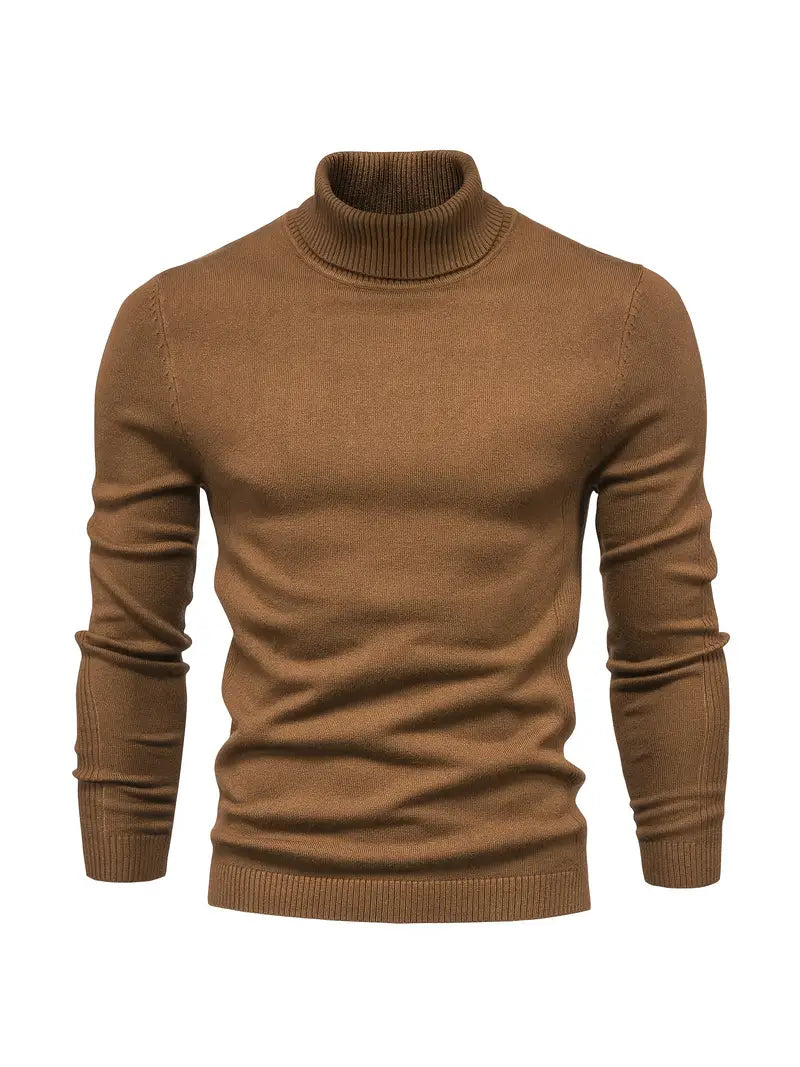 Men's Fitted Turtleneck Sweater-Sweaters-Calvaro-Brown-S-ByCalvaro