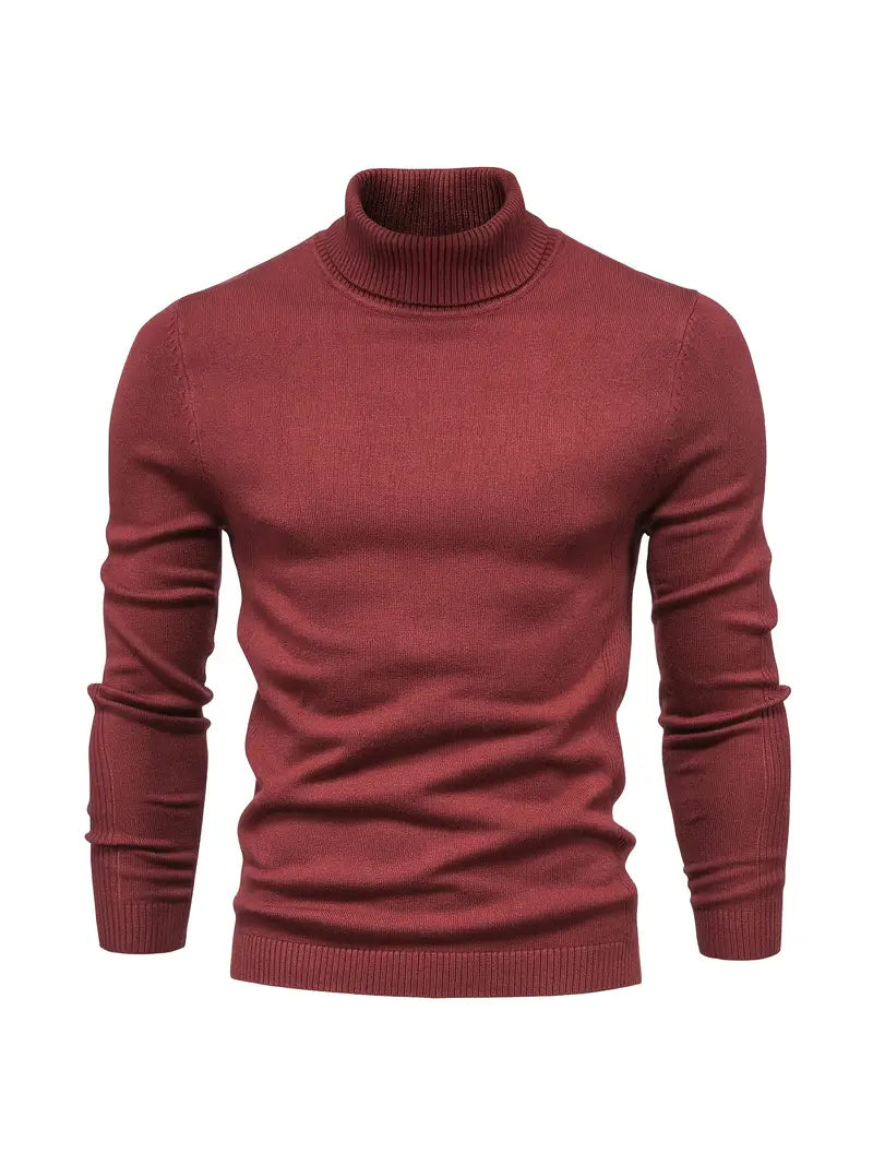 Men's Fitted Turtleneck Sweater-Sweaters-Calvaro-Dark red-S-ByCalvaro