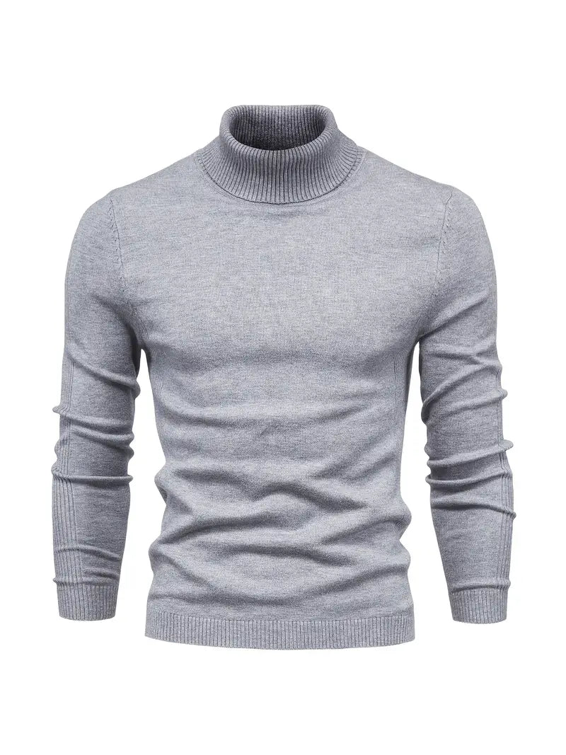 Men's Fitted Turtleneck Sweater-Sweaters-Calvaro-Gray-S-ByCalvaro