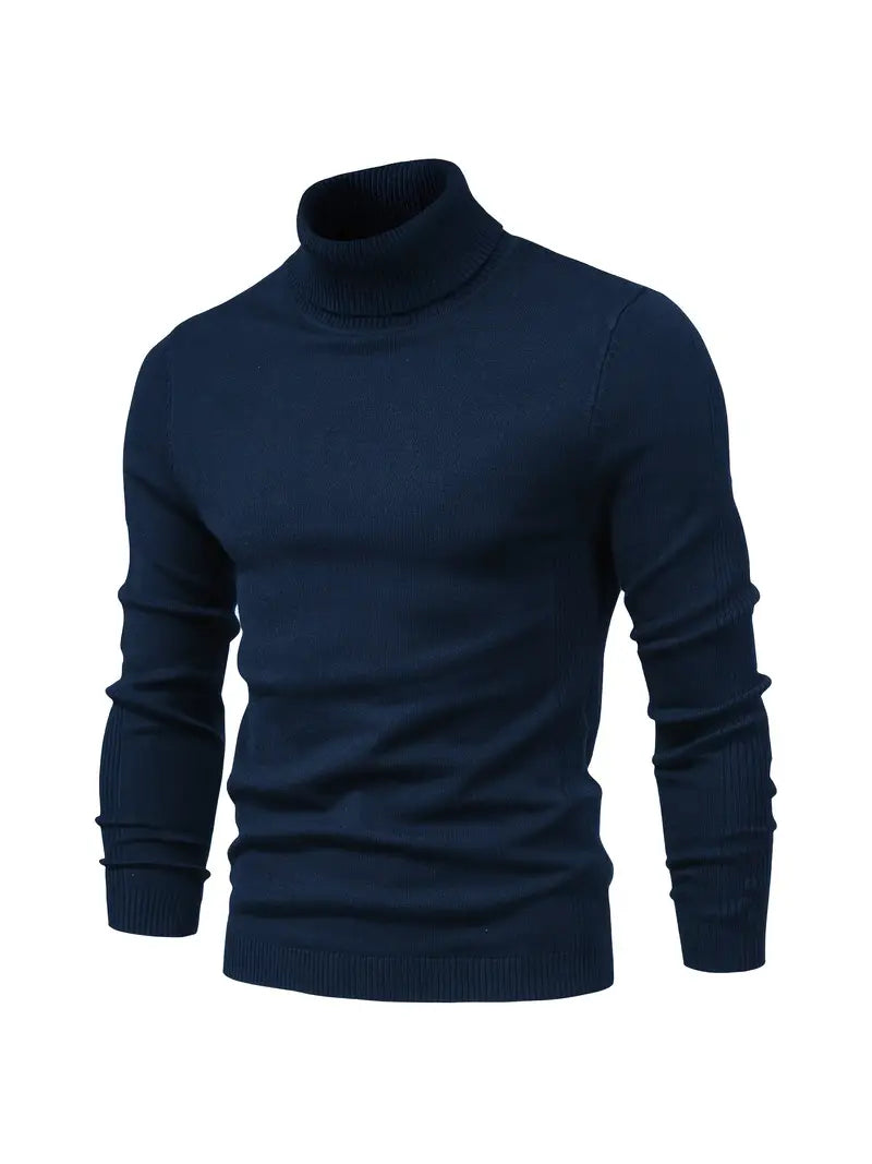 Men's Fitted Turtleneck Sweater-Sweaters-Calvaro-Navy blue-S-ByCalvaro