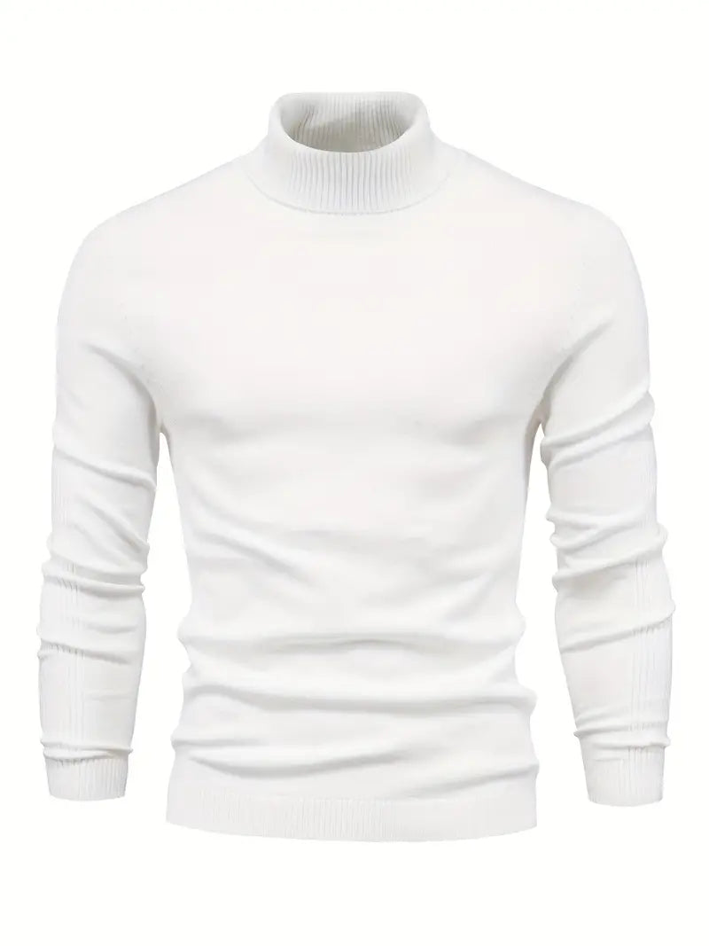 Men's Fitted Turtleneck Sweater-Sweaters-Calvaro-White-S-ByCalvaro