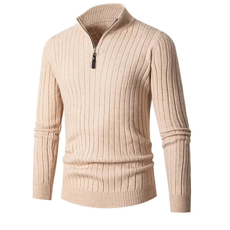 Men’s High Collar Half Zip Sweater-Sweaters-Calvaro-ByCalvaro