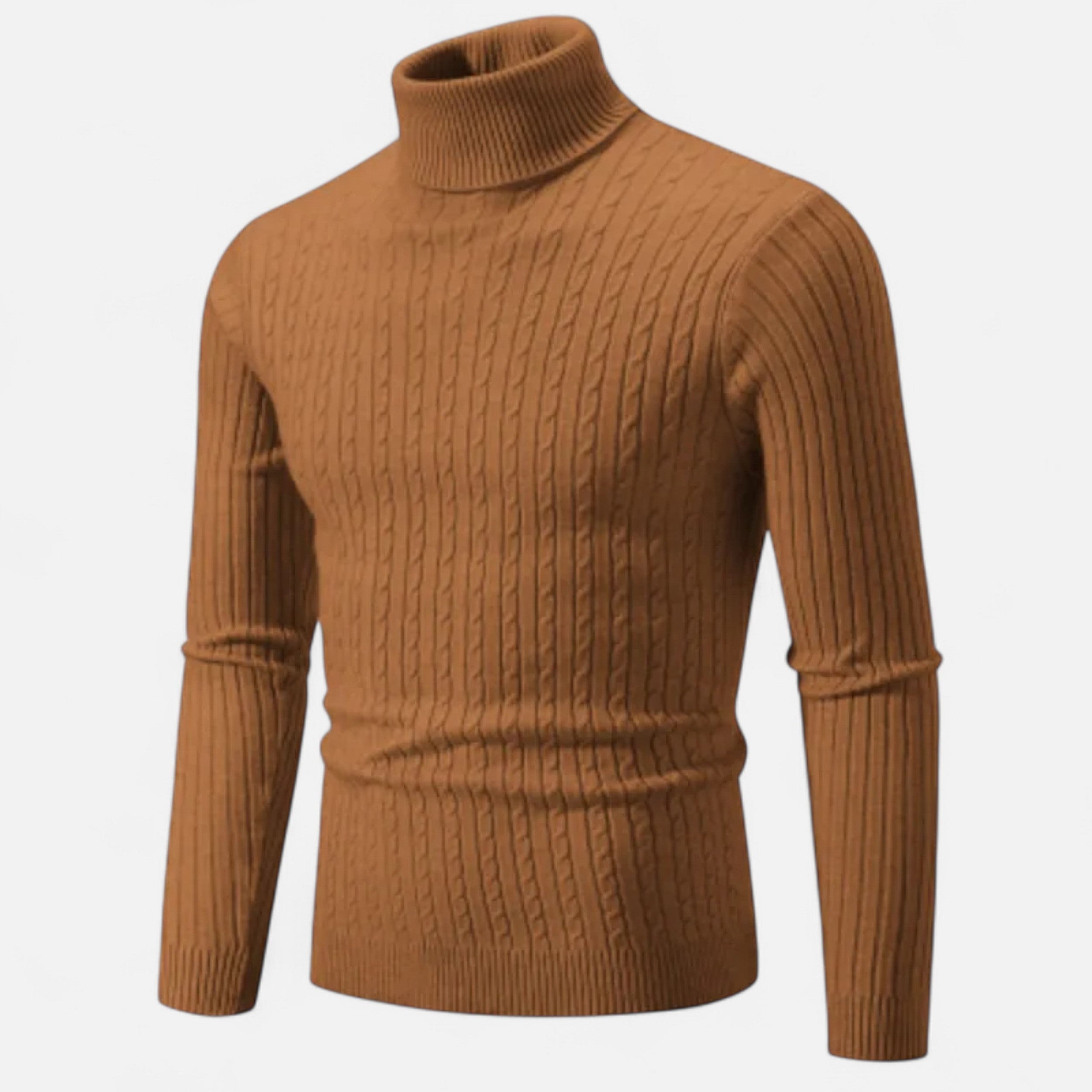 Men’s High Neck Turtleneck Sweater-Sweaters-Calvaro-Brown-S-ByCalvaro