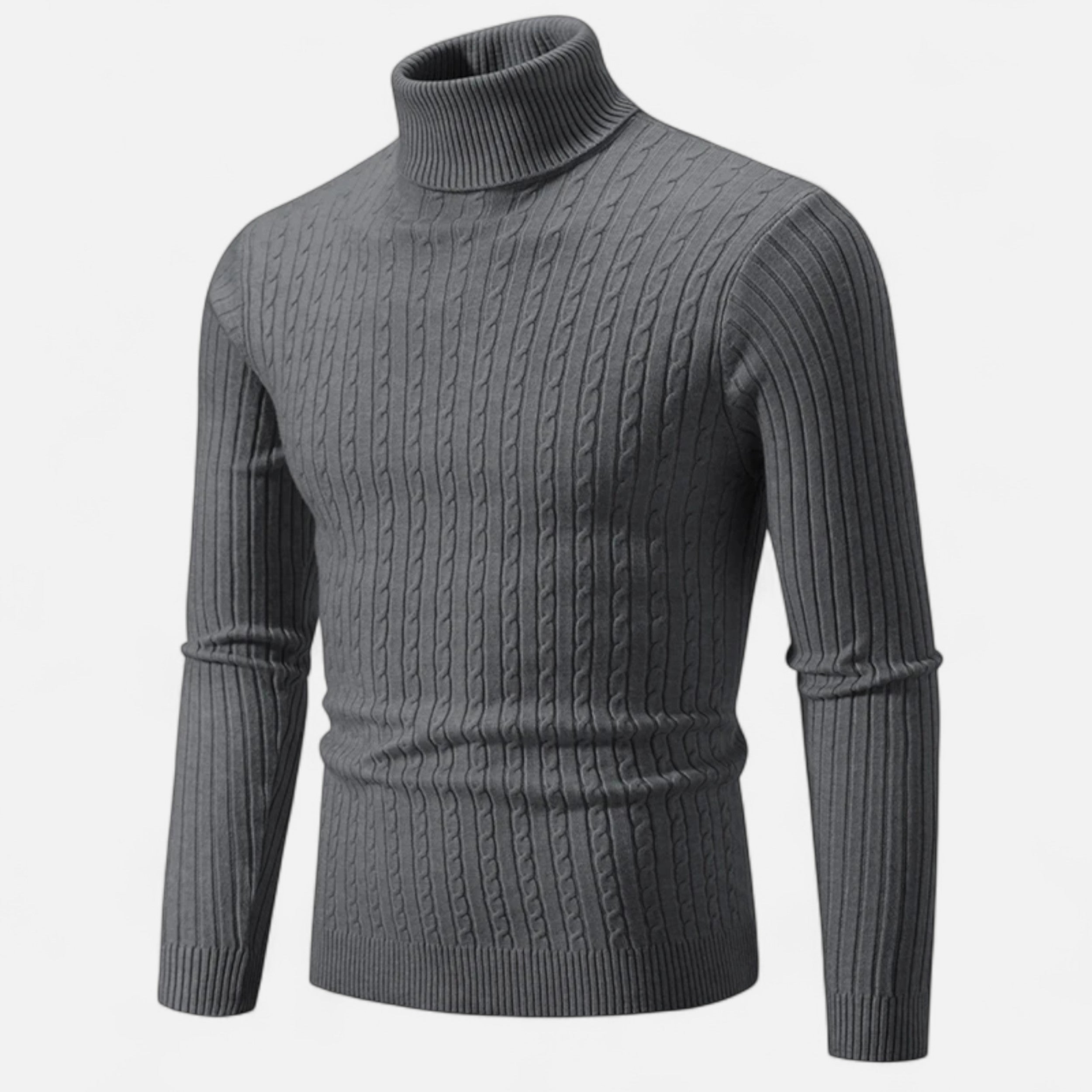 Men’s High Neck Turtleneck Sweater-Sweaters-Calvaro-Dark Grey-S-ByCalvaro