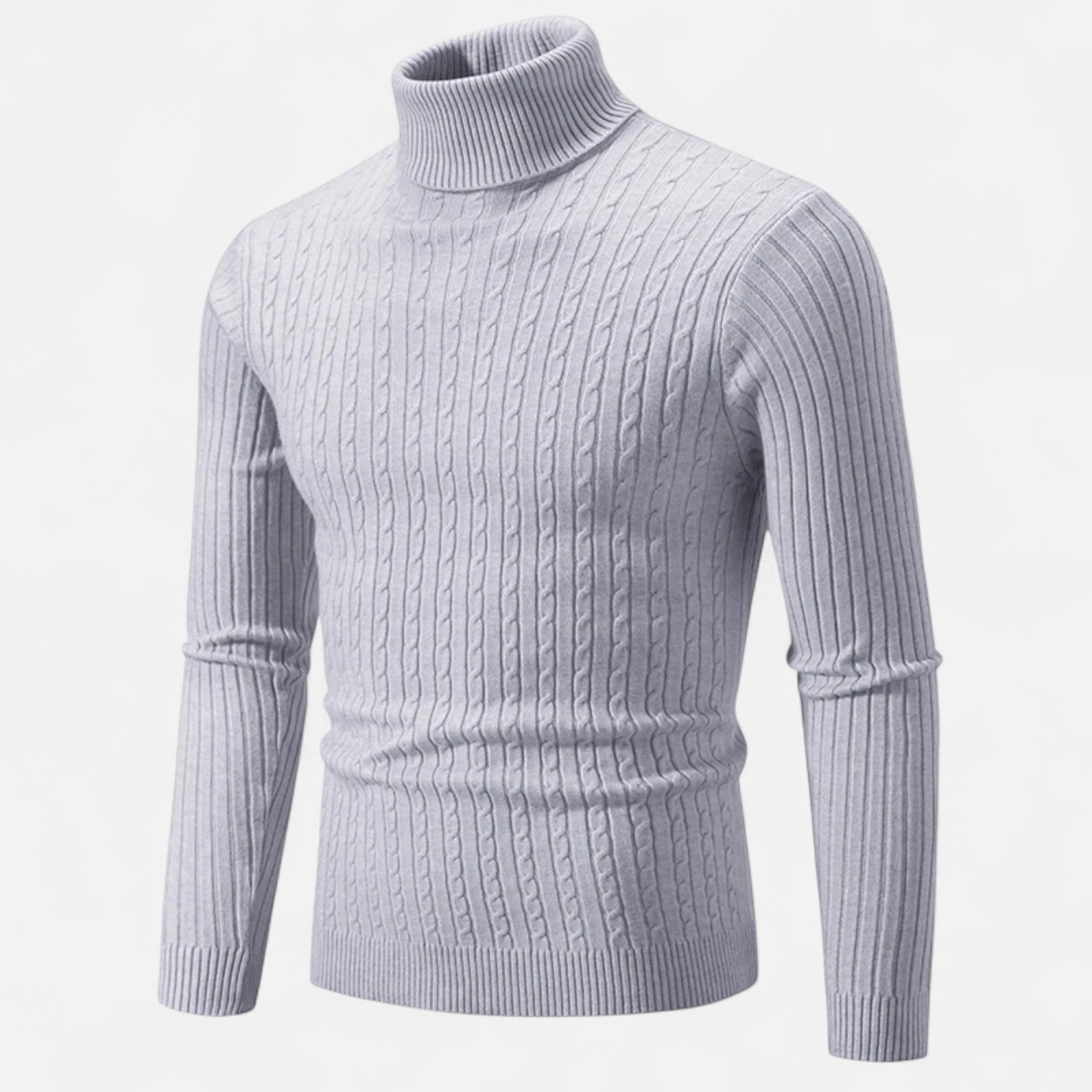 Men’s High Neck Turtleneck Sweater-Sweaters-Calvaro-Light Grey-S-ByCalvaro