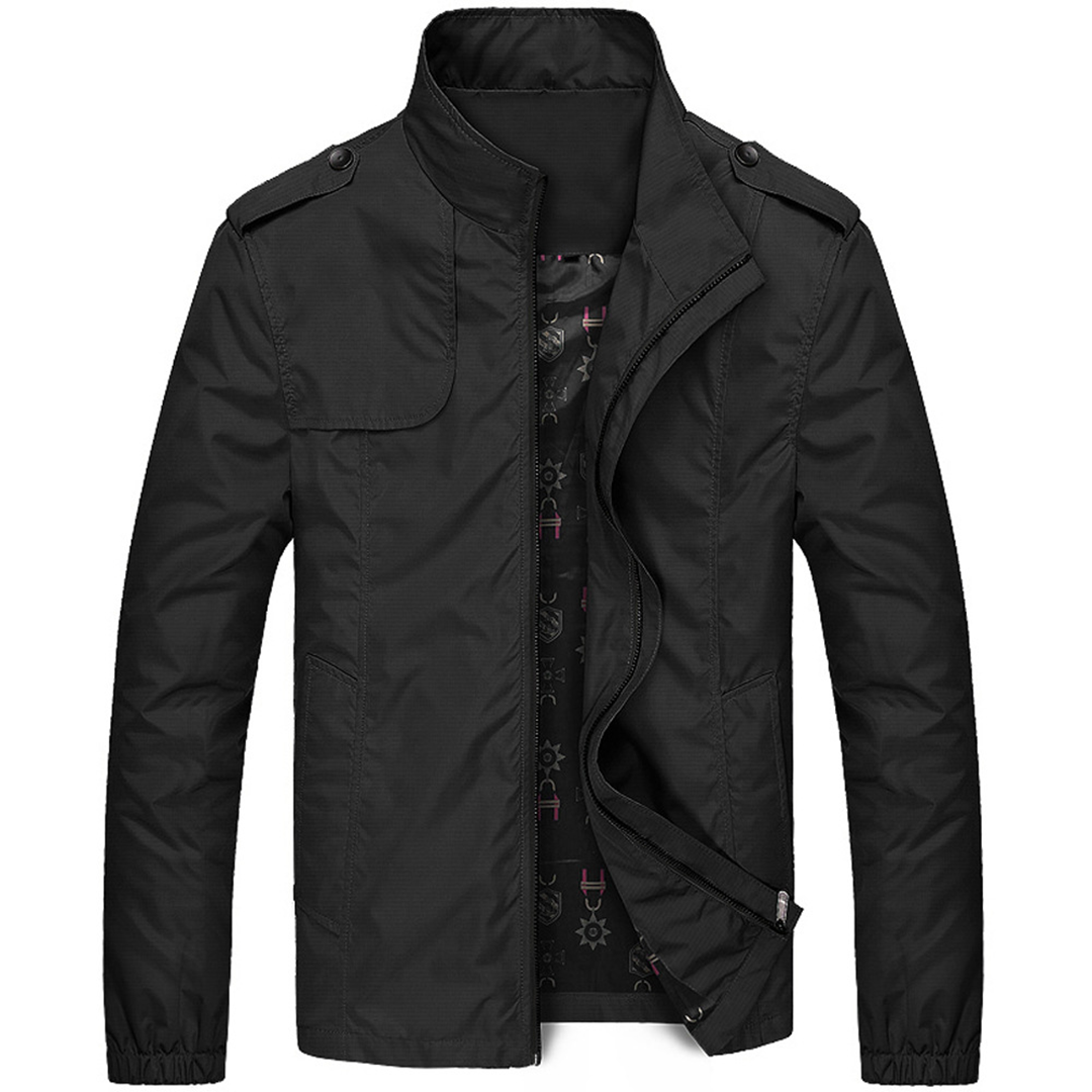 Men’s Lightweight Zippered Collar Jacket-Jackets-Calvaro-Black-M-ByCalvaro