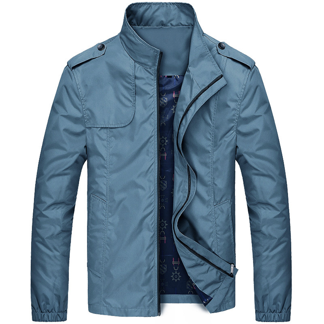 Men’s Lightweight Zippered Collar Jacket-Jackets-Calvaro-Blue-M-ByCalvaro