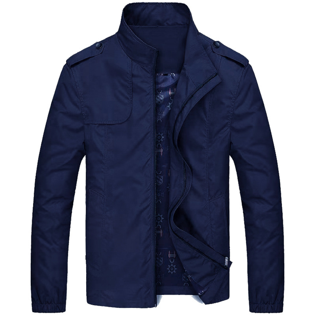 Men’s Lightweight Zippered Collar Jacket-Jackets-Calvaro-Navy Blue-M-ByCalvaro