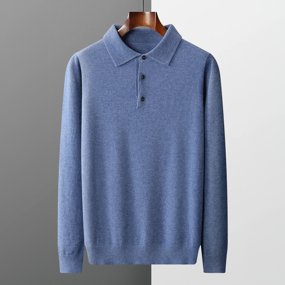 Men’s Long Sleeve Polo Knit Sweater-Sweaters-Calvaro-ByCalvaro