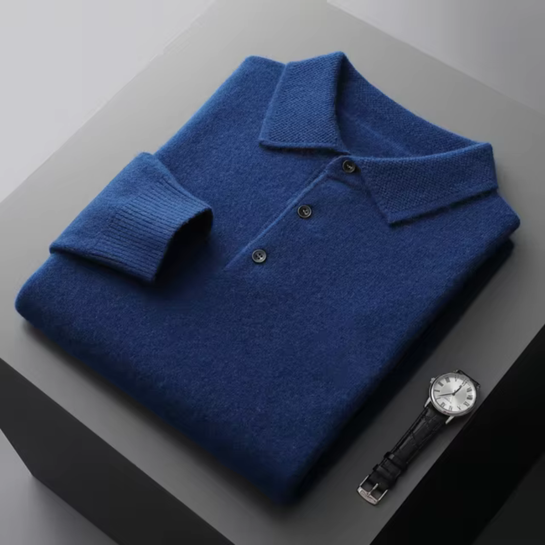 Men’s Long Sleeve Polo Knit Sweater-Sweaters-Calvaro-ByCalvaro