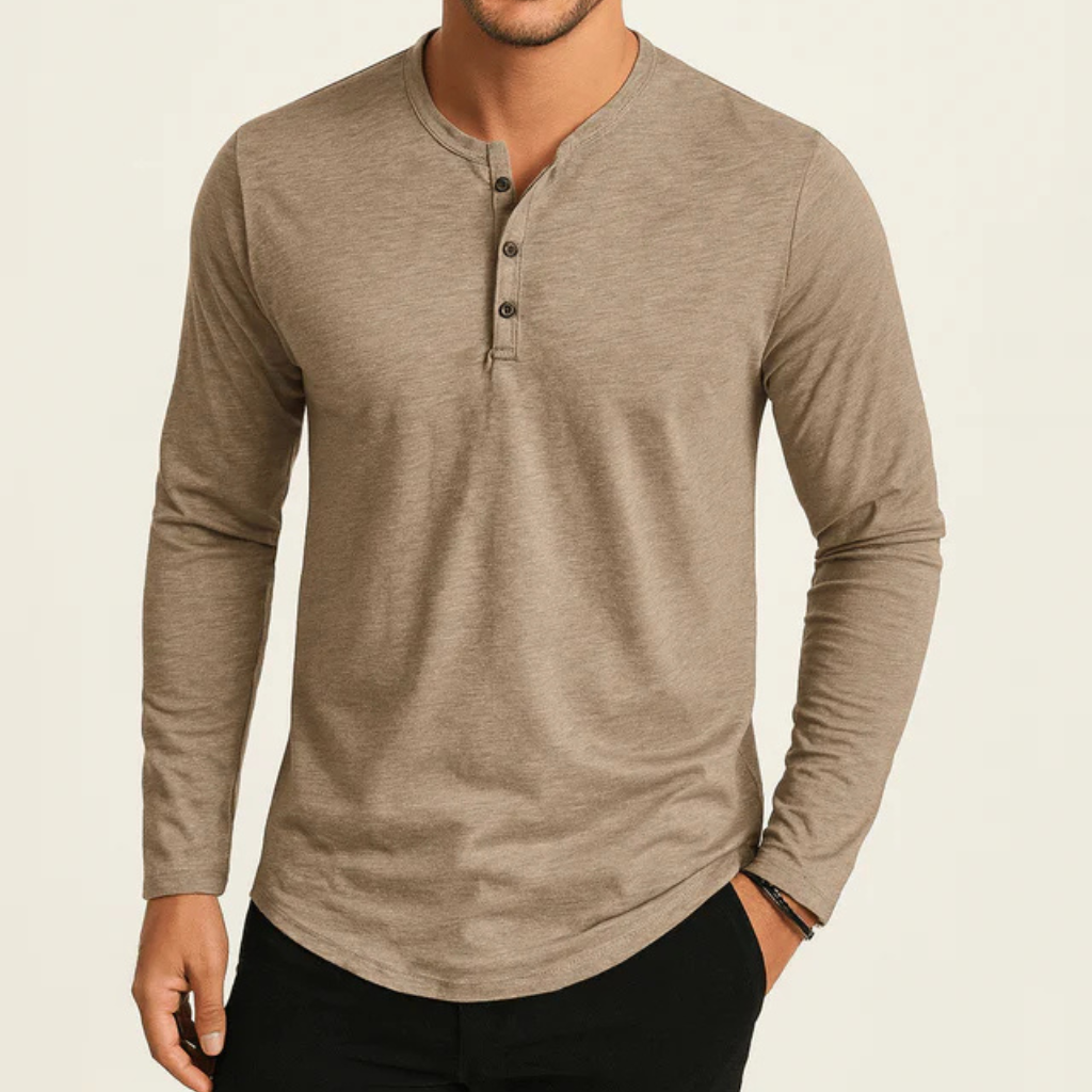 Men's Long Sleeve Shirt Top-Shirt-Calvaro-Khaki-S-ByCalvaro