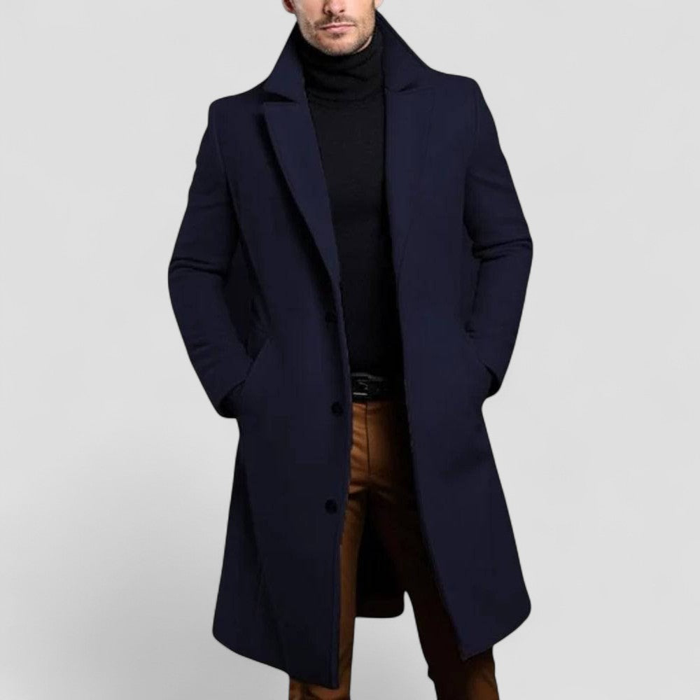 Men’s Mid Length Classic Overcoat-Overcoats-Calvaro-Navy-XS-ByCalvaro
