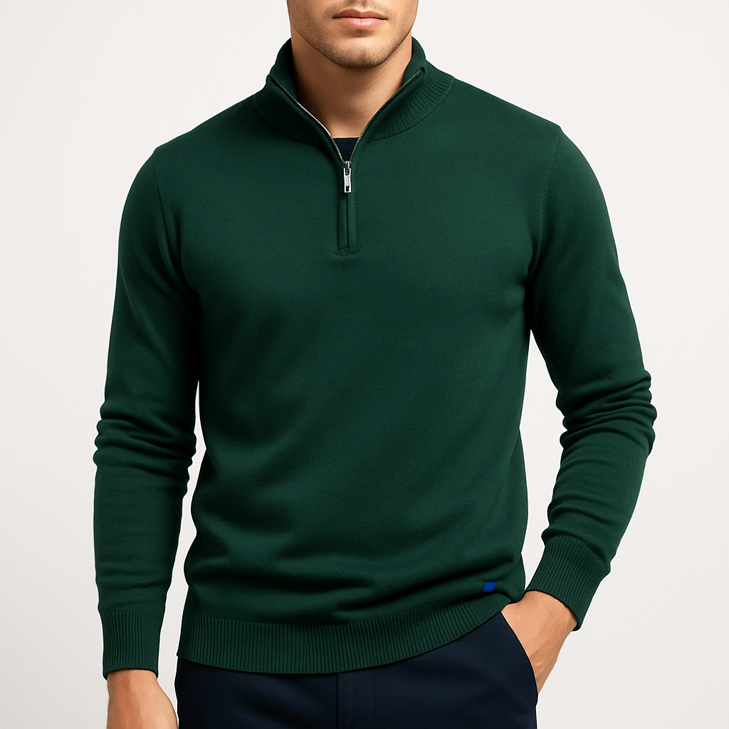 Men's Minimalist Quarter Zip Knitwear Sweater-Sweaters-Calvaro-Green-S-ByCalvaro