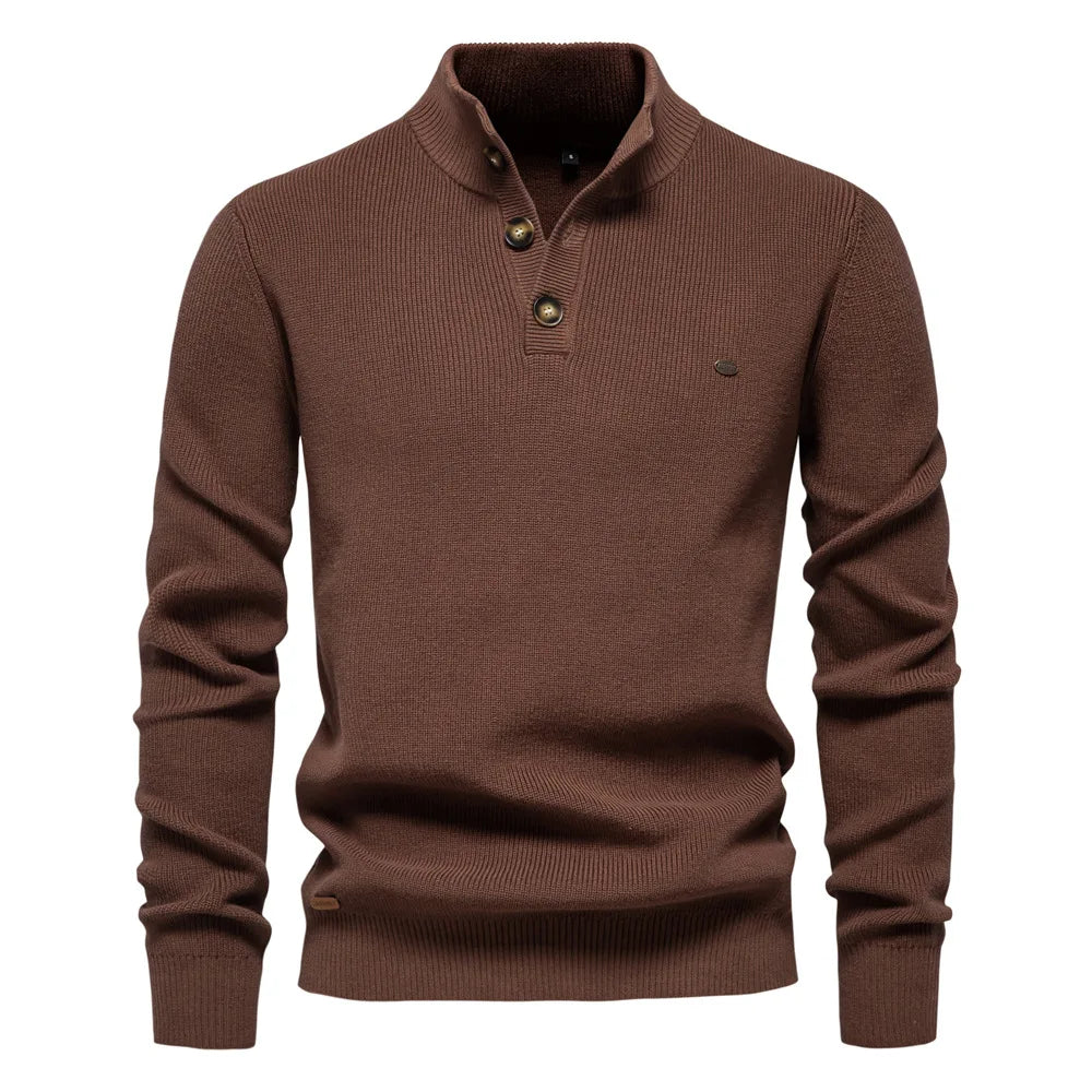 Men’s Mock Neck Sweater-Sweaters-Calvaro-Brown-S-ByCalvaro
