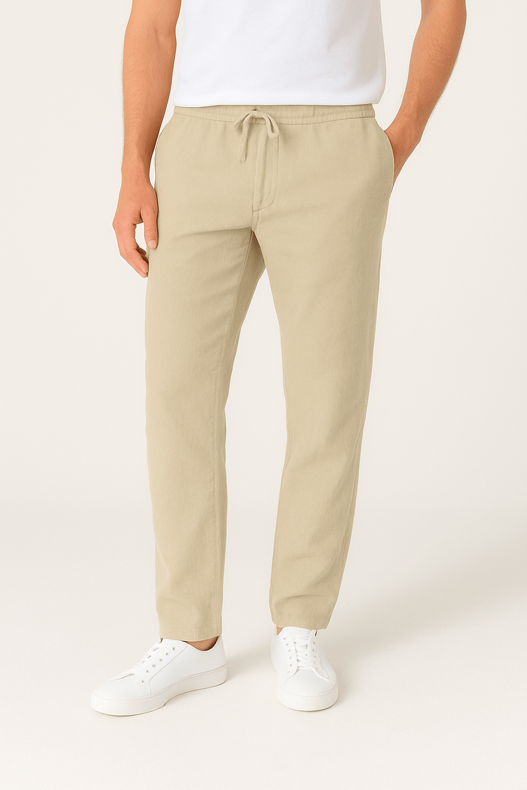 Men's Modern Drawstring Tapered Pants-Pants-Calvaro-Apricot-S-ByCalvaro