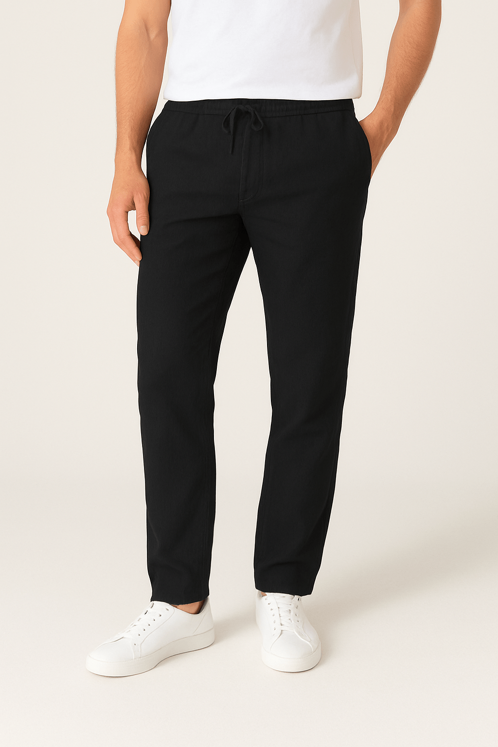 Men's Modern Drawstring Tapered Pants-Pants-Calvaro-Black-S-ByCalvaro