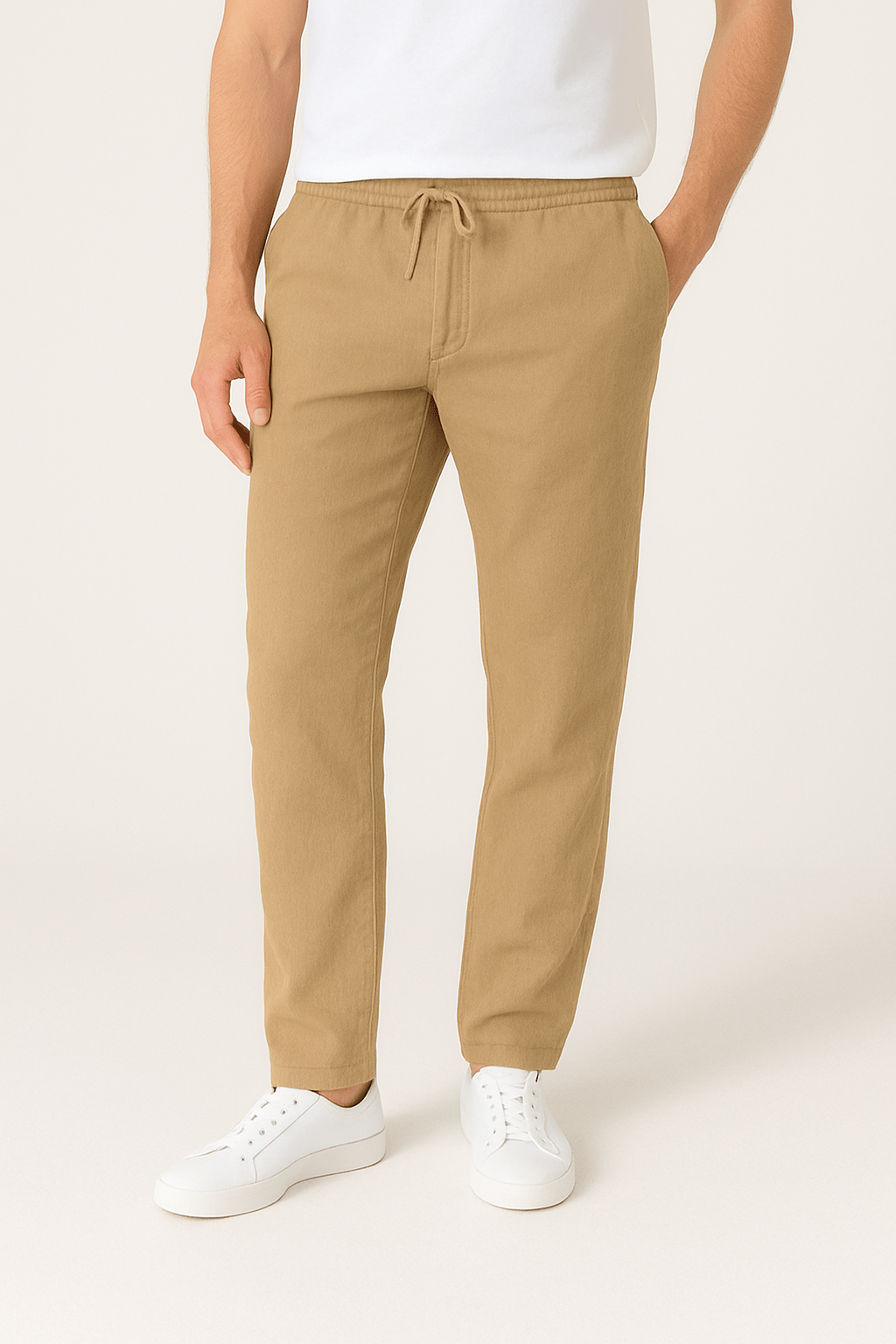 Men's Modern Drawstring Tapered Pants-Pants-Calvaro-Khaki-S-ByCalvaro