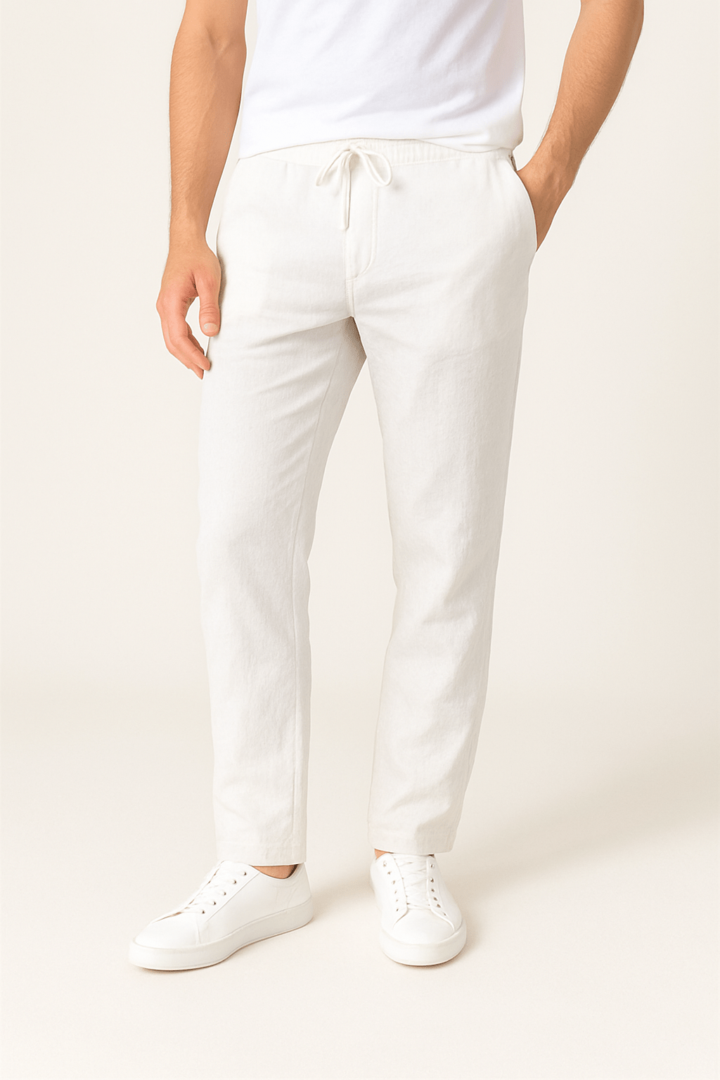 Men's Modern Drawstring Tapered Pants-Pants-Calvaro-White-S-ByCalvaro