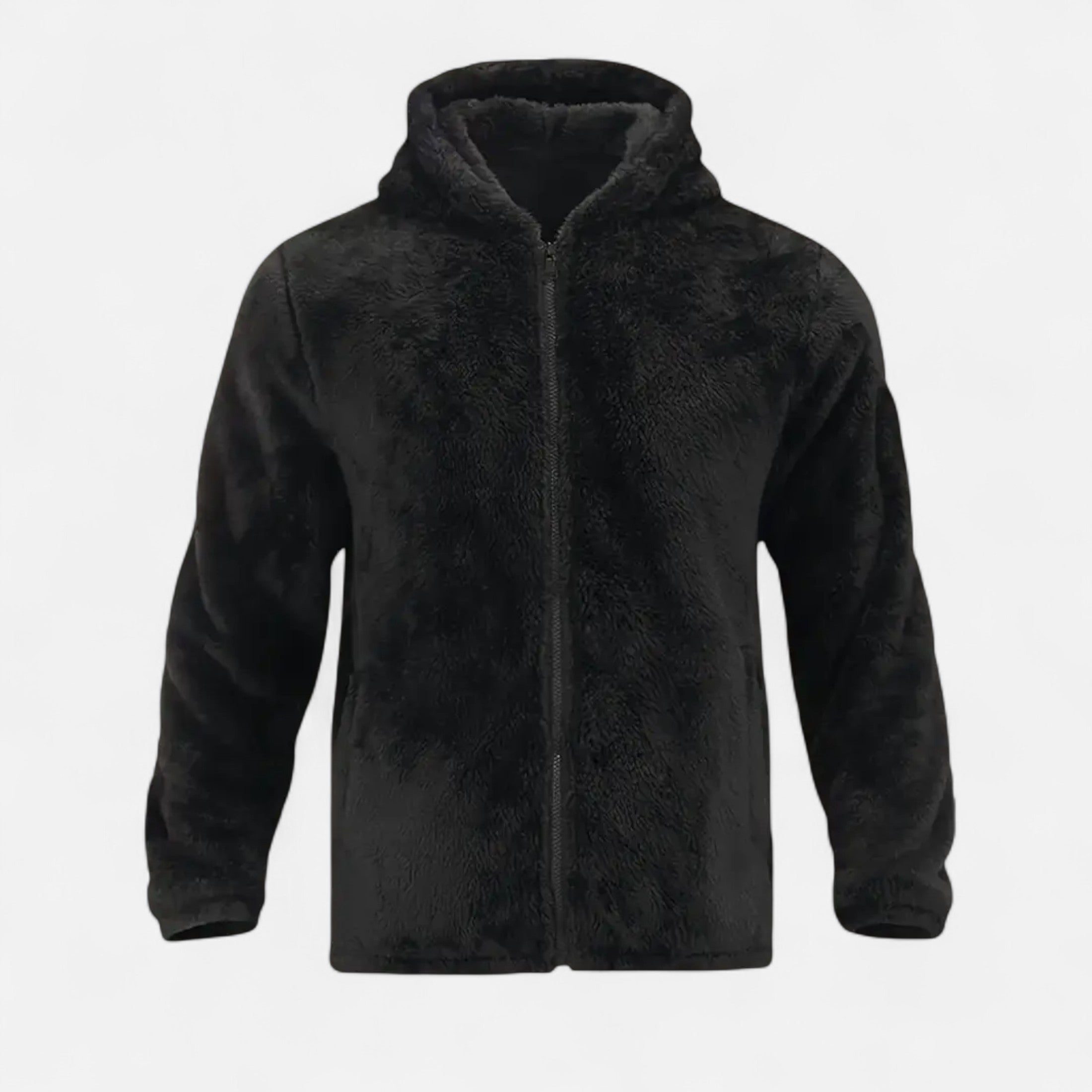 Men’s Plush Fleece Hooded Jacket-Jackets-Calvaro-Black-M-ByCalvaro